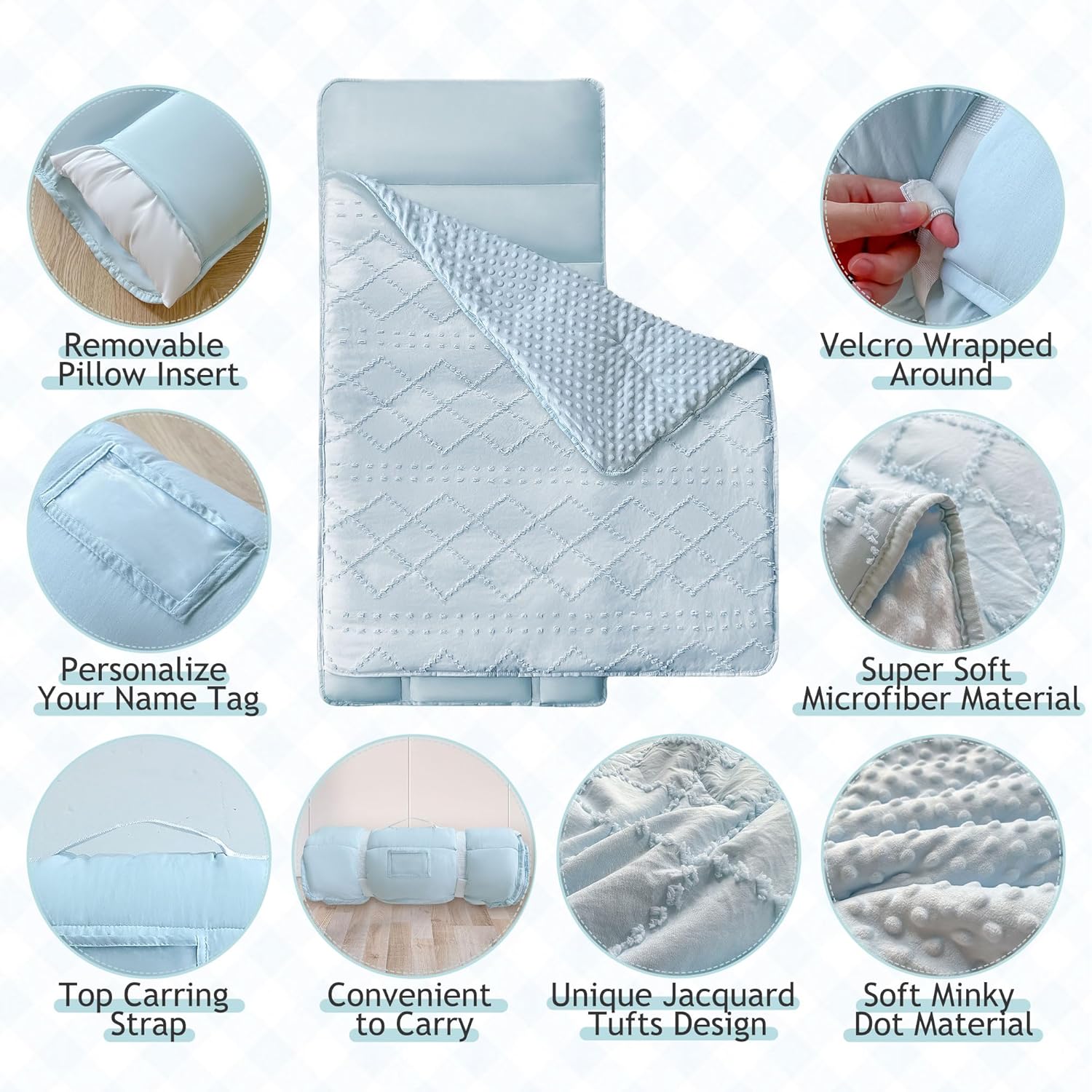VIVILINEN Tufted Toddler Nap Mat with Pillow for Kids