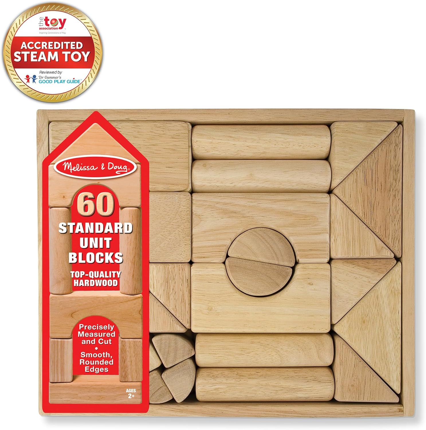 Melissa Doug 60pc Solid-Wood Building Blocks With Storage Tray