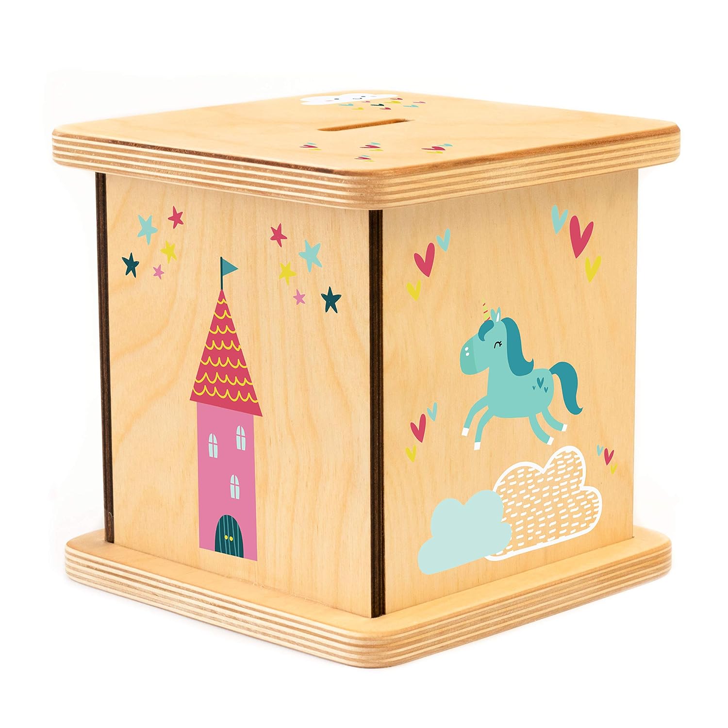 BloomOwl Wooden Piggy Bank - Personalized Unicorn Doodle Gift