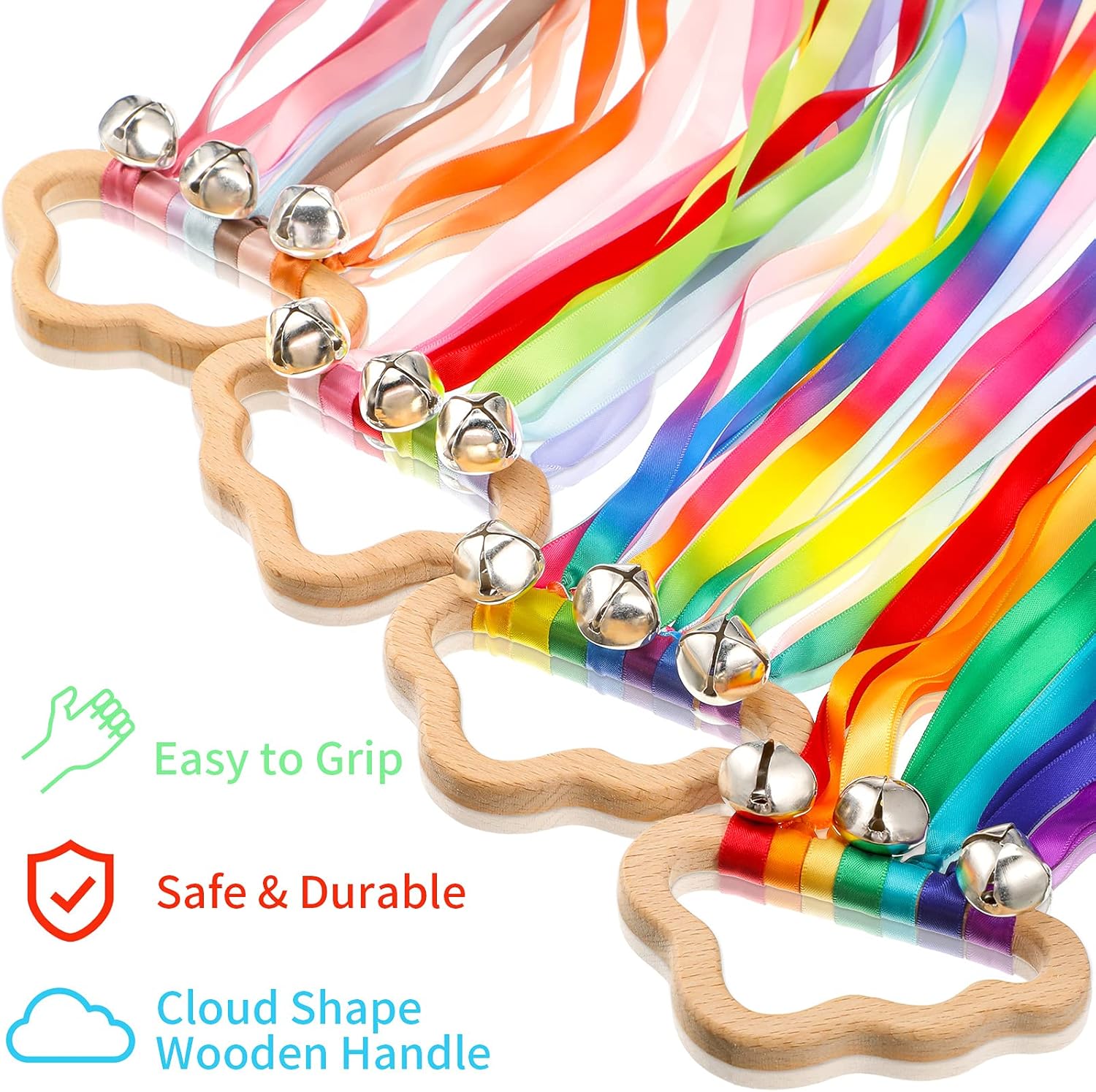4 Piece Rainbow Hand Ribbon Kite with Bells Wind Wand