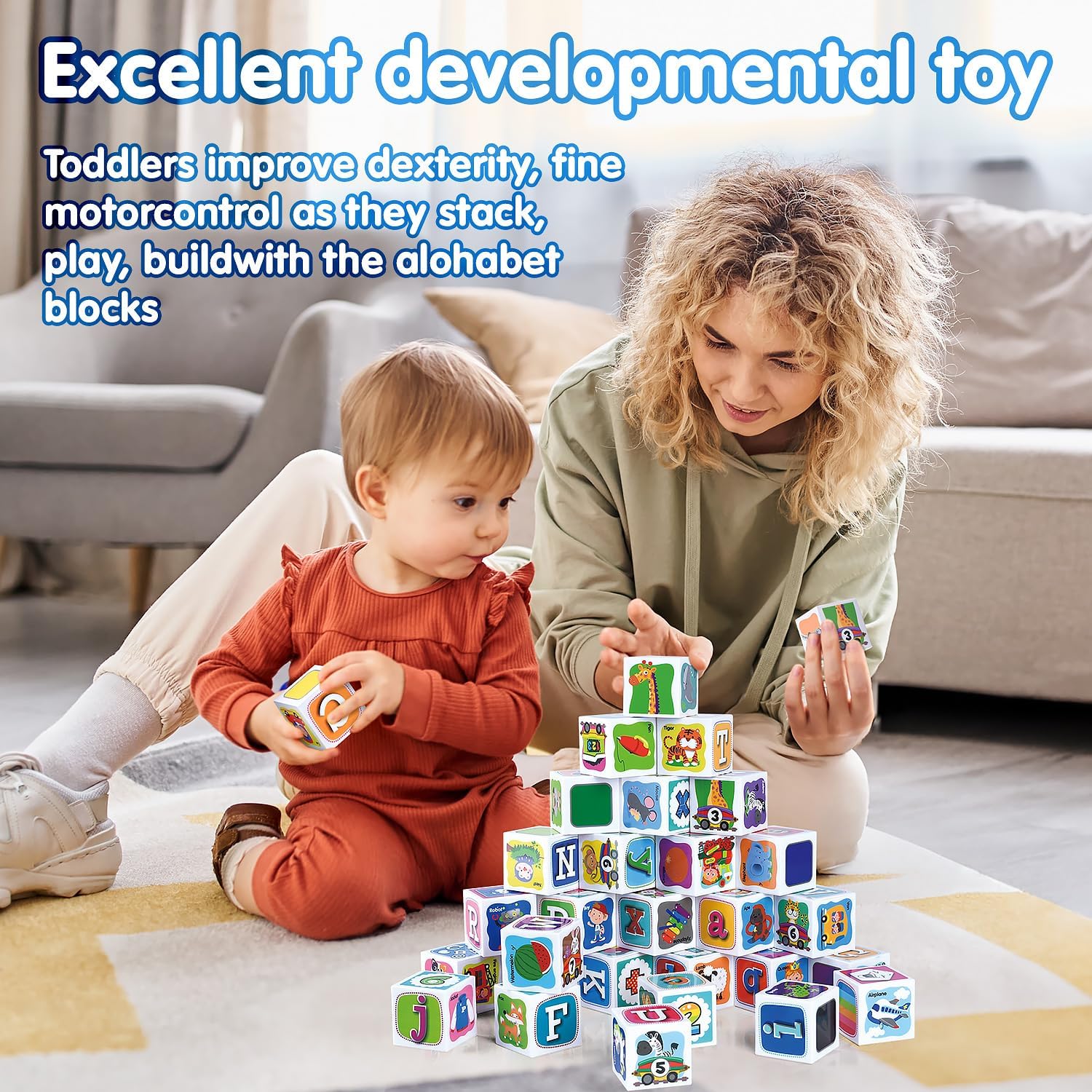 PLAY ABC Stacking Blocks 28PCS for Toddlers 1-3
