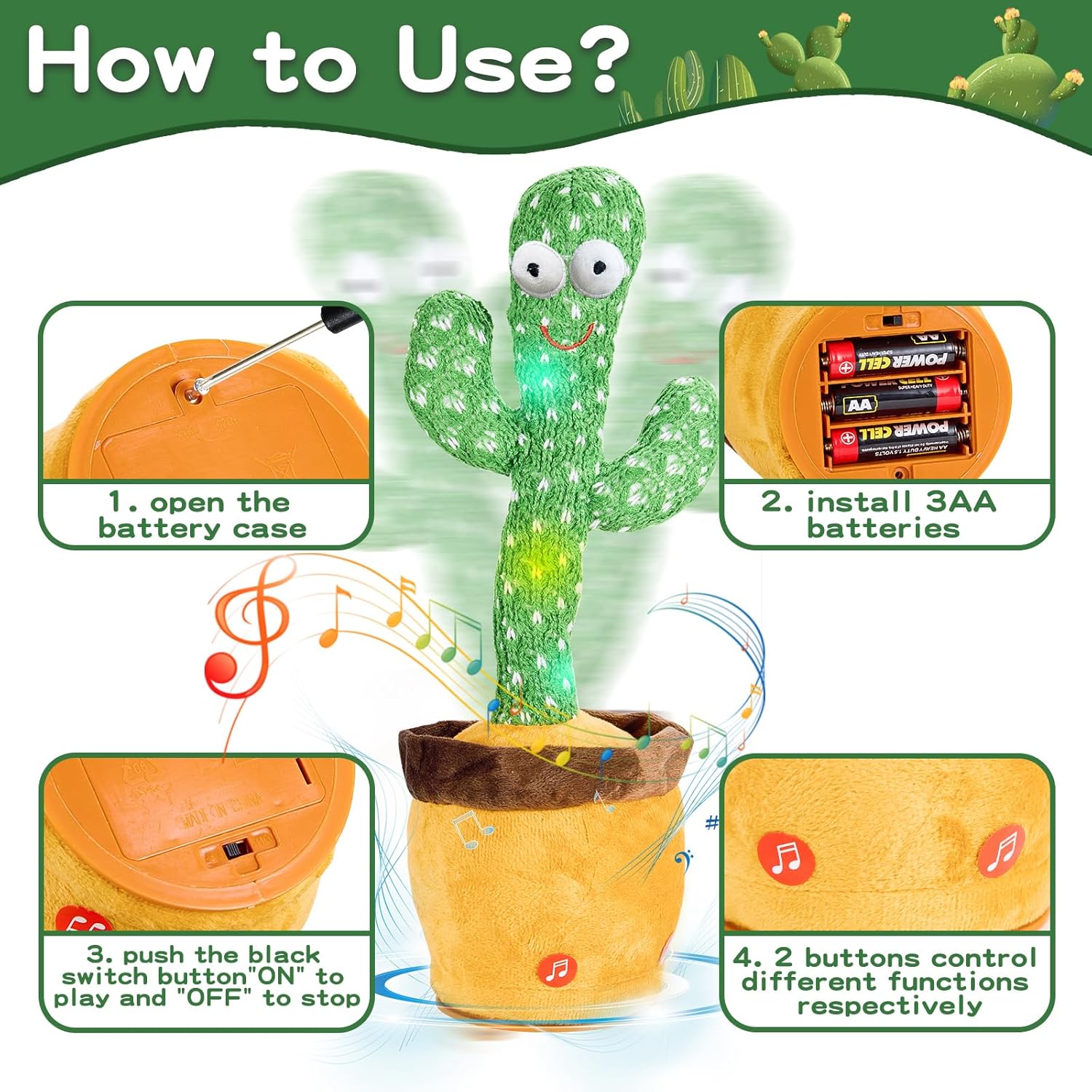 Dancing Talking Cactus Toy with 120 Songs