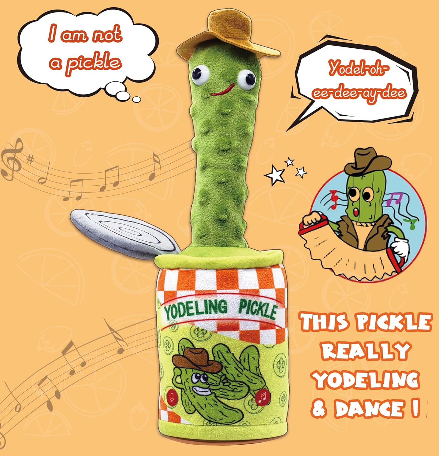 Yodeling Pickle Toy - Rechargeable Talking Plush Gag Gift for All Ages
