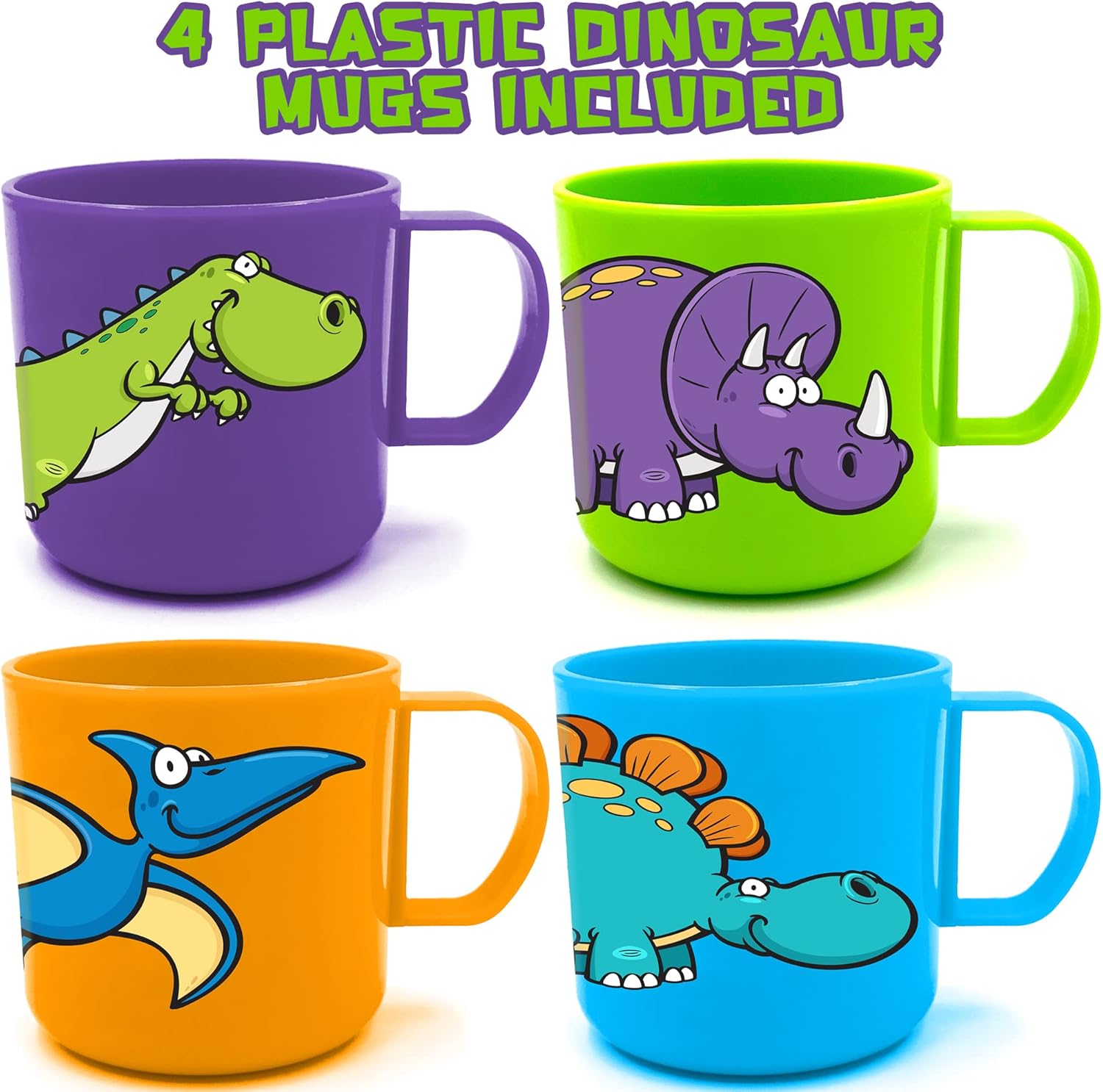 ArtCreativity Dinosaur Mugs Set of 4 3-Inch Kids Cups