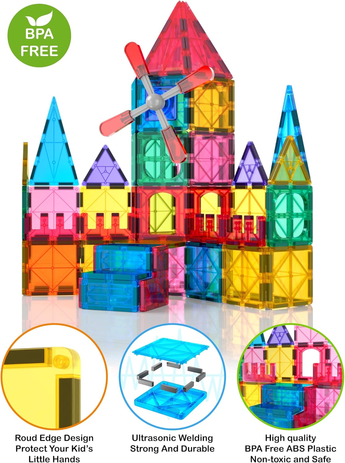 Jasonwell 100pcs Magnetic Tiles Building Blocks Set