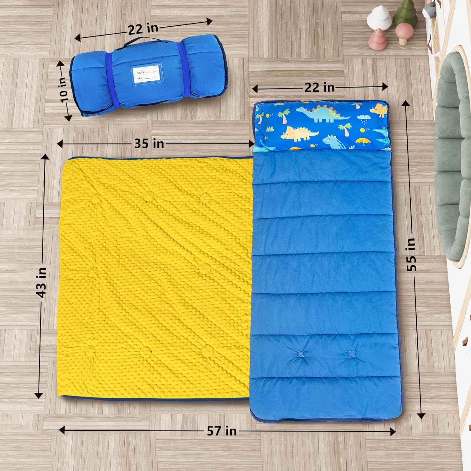 Primlect Toddler Nap Mat with Pillow and Blanket 55x35 Extra Large Sleep Bag