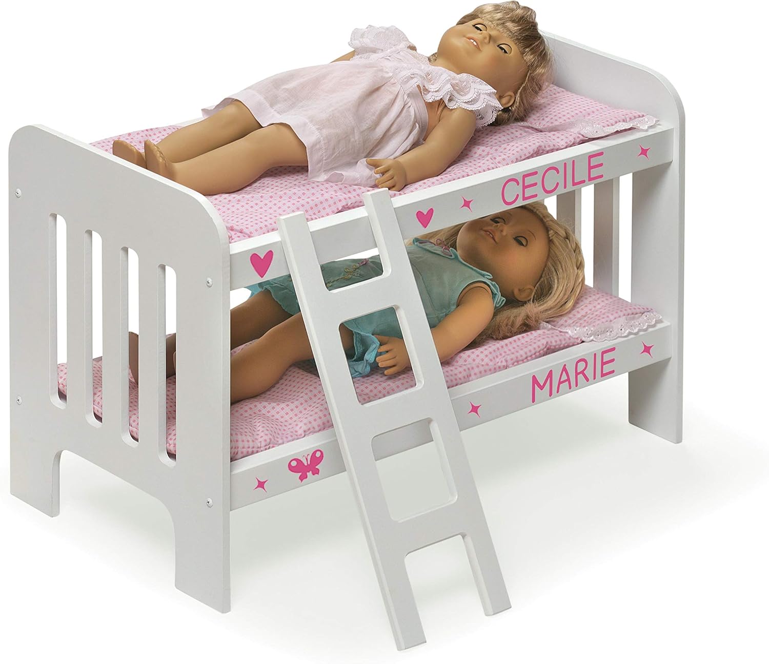Badger Basket Doll Bunk Bed with Ladder and Bedding - White and Pink Gingham