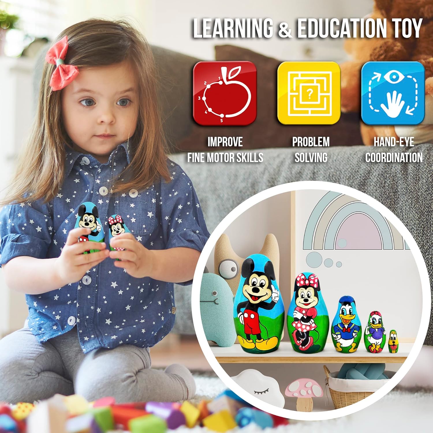 Matryoshka Russian Nesting Wooden Dolls Cartoon Set 5 Pcs