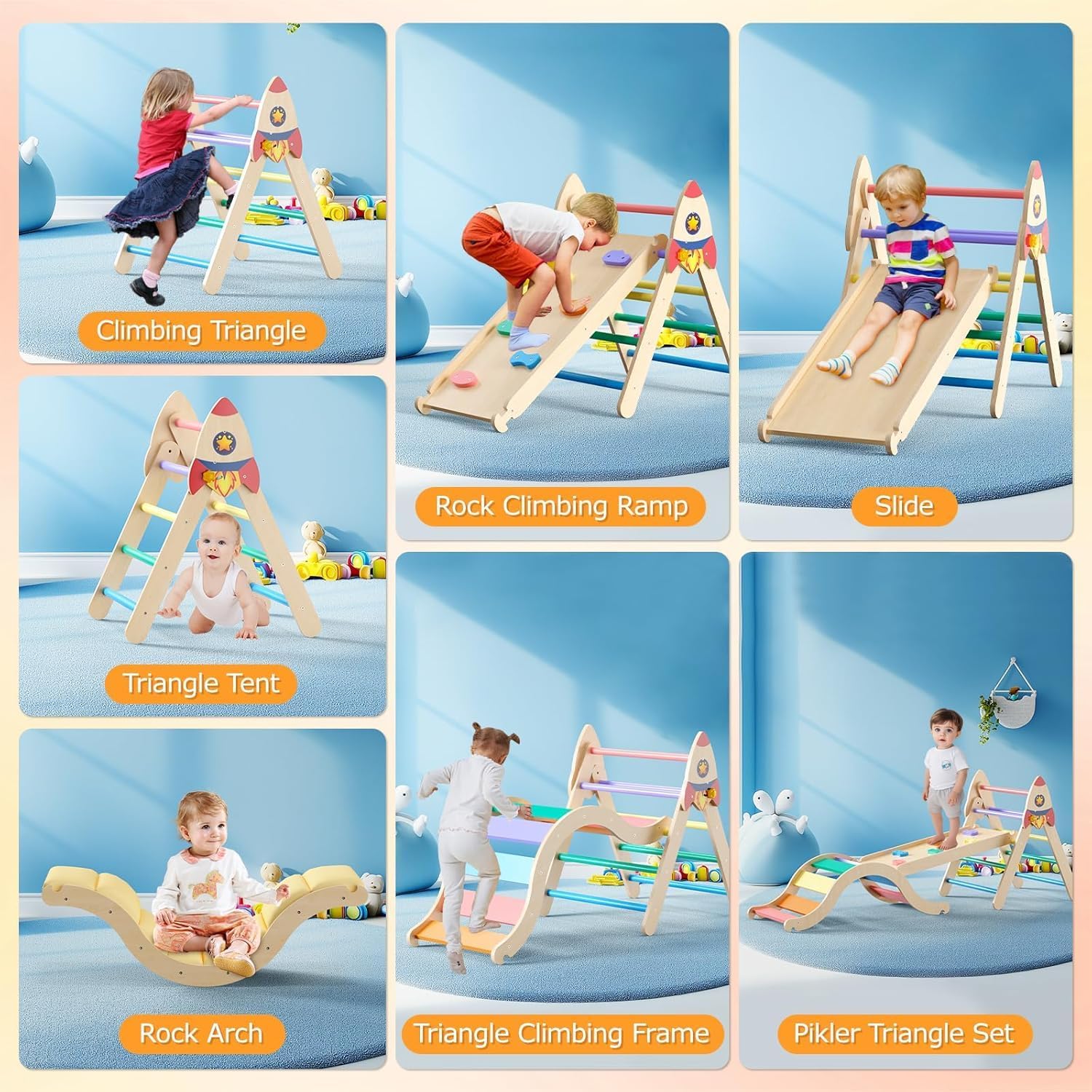 KidsBuddy Pikler Triangle Set with Cushion 9-in-1 1