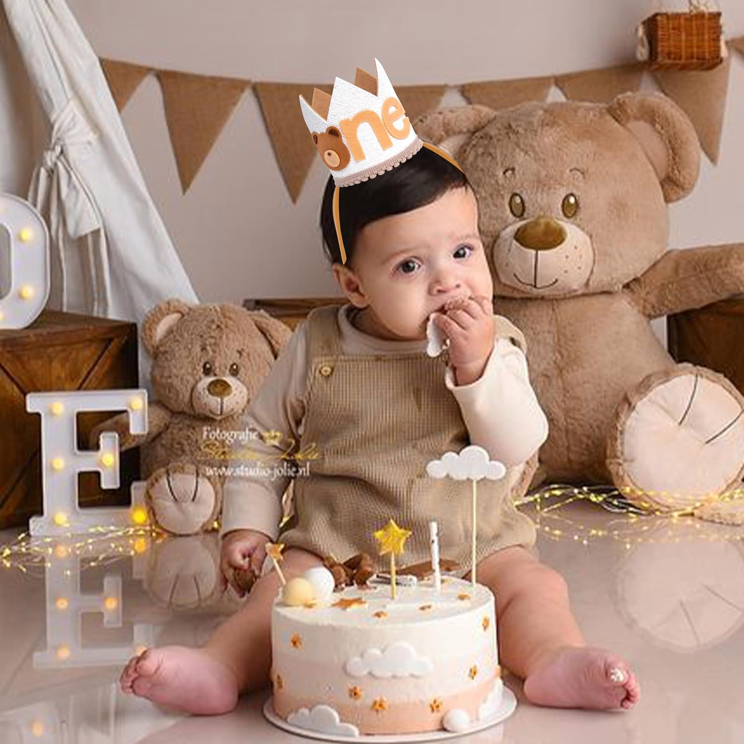 LINZYING Teddy Bear 1st Birthday Crown Hat