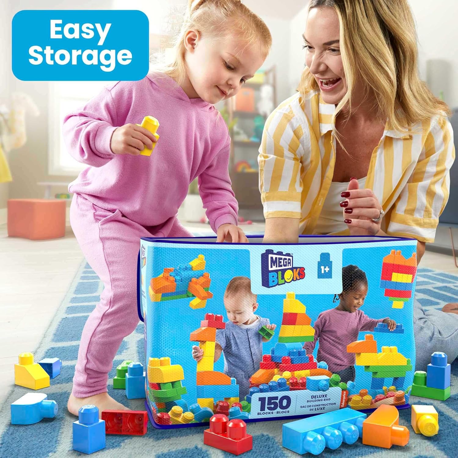 MEGA BLOKS First Builders Building Blocks Set 150 Pieces Blue Ages 1