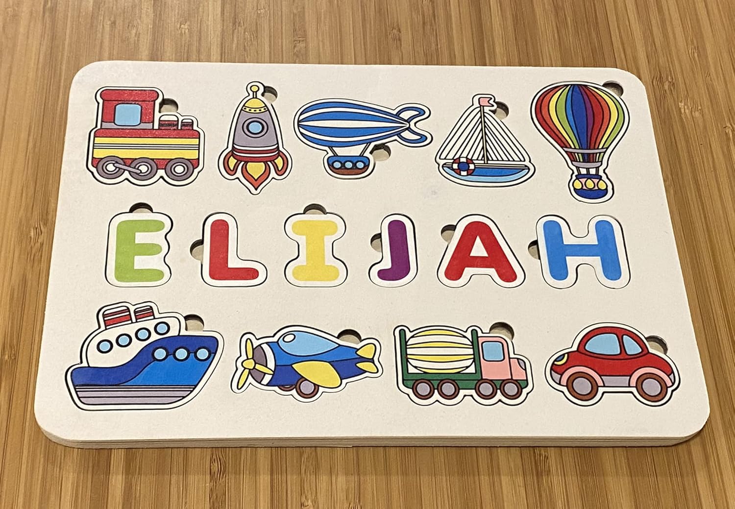 Personalized Wooden Name Puzzle with Vehicles for Toddlers