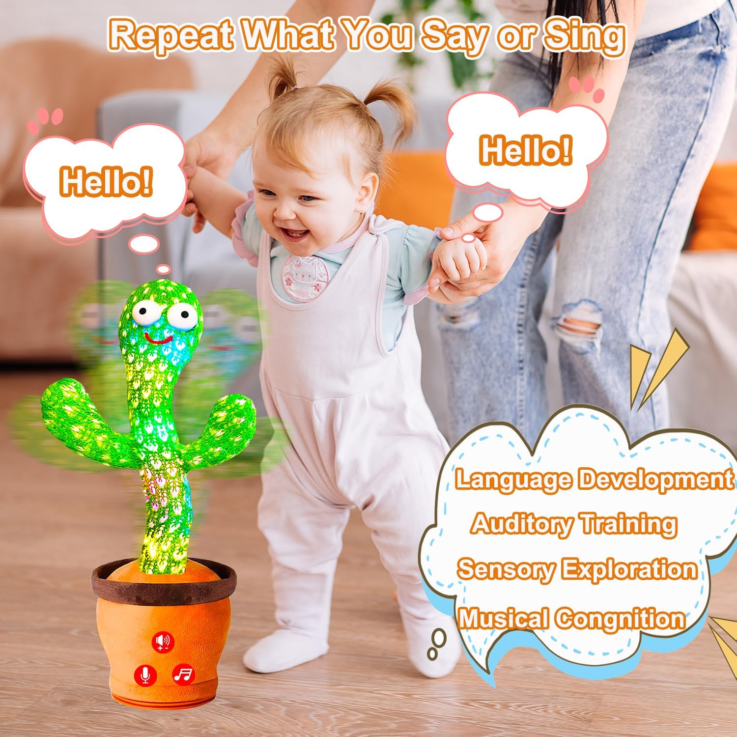 Vitosup Volume Adjustable Talking Cactus Toy for Baby and Toddler
