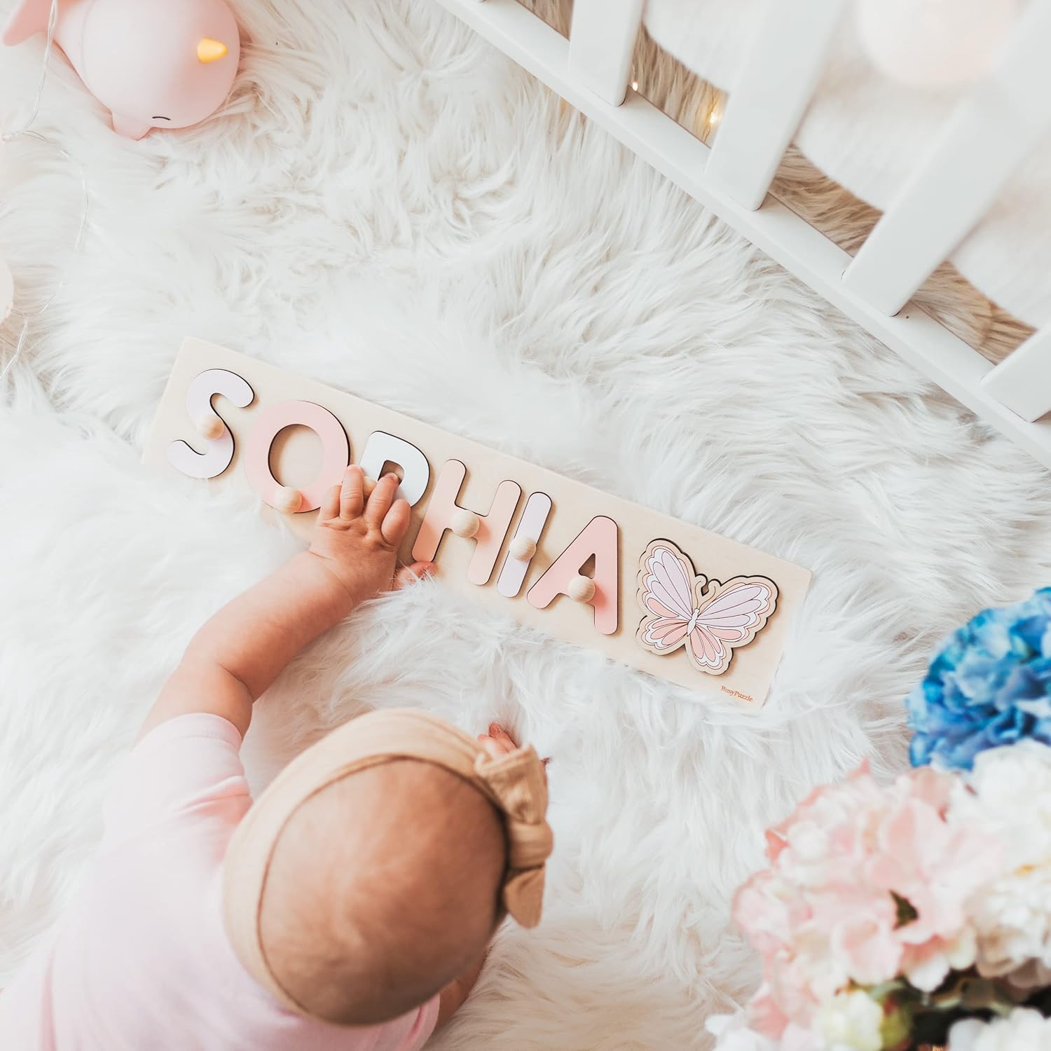 Personalized Name Puzzle with Butterfly and Rainbow