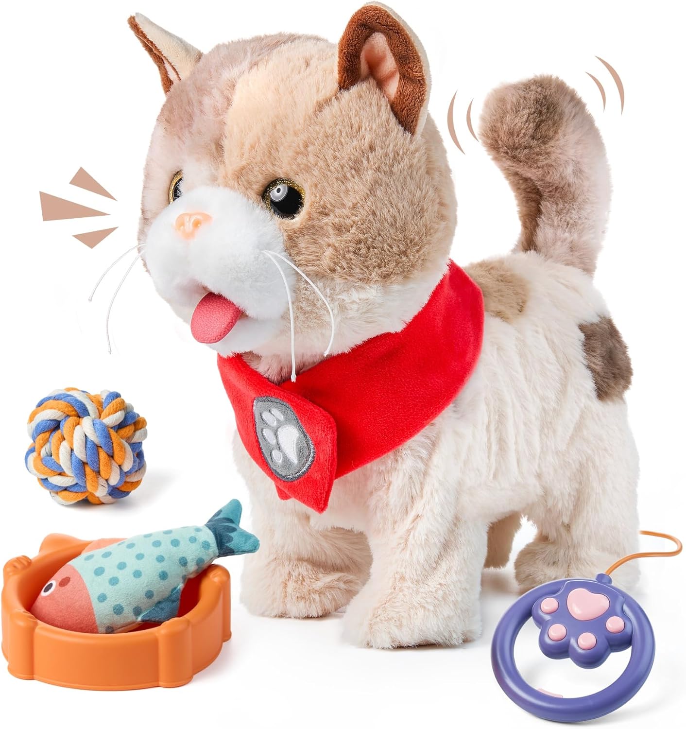 TUMAMA Toy Cat for Kids Walks Meows Wags Tail Interacts Remote Control
