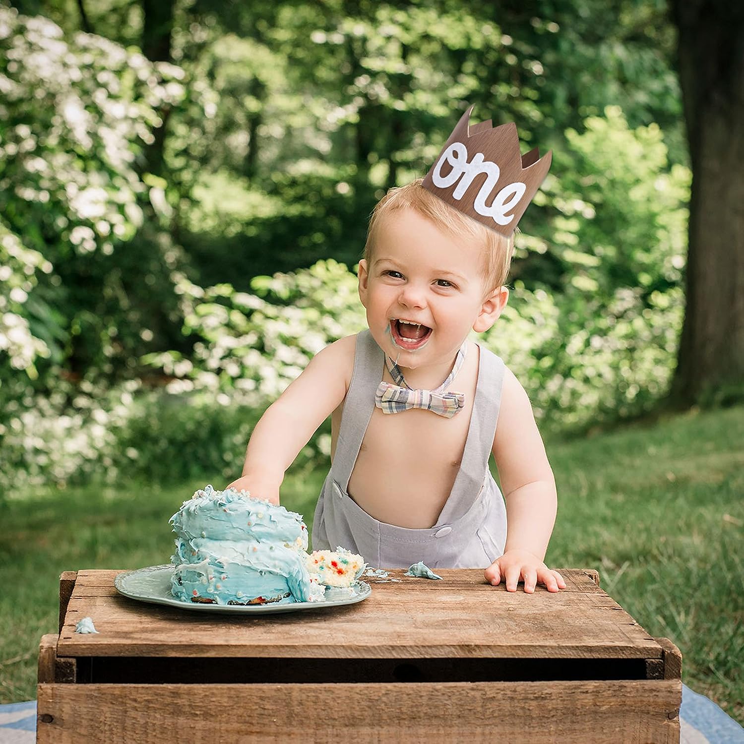 1st Birthday Mini Wood Crown Hat for Boys - Woodland Smash Cake Crown