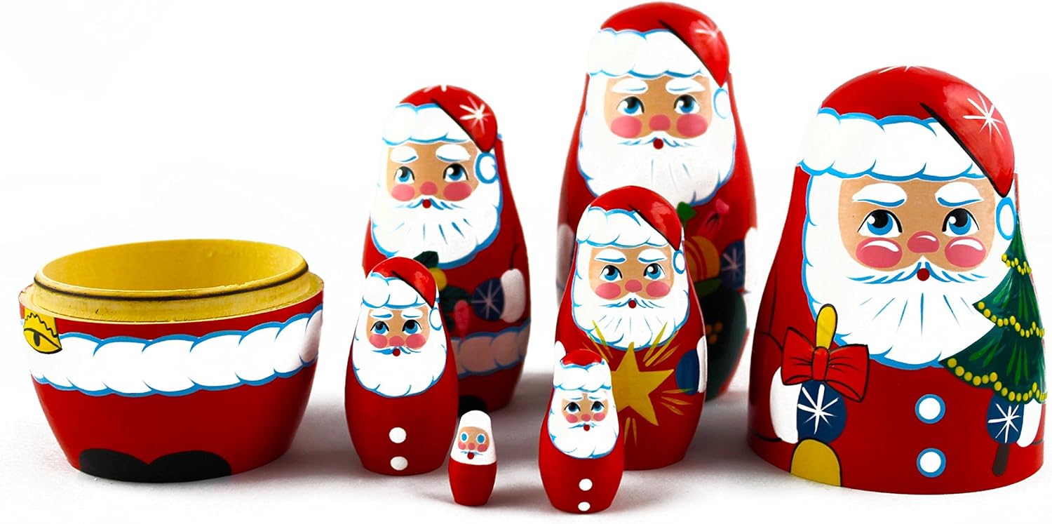 MATRYOSHKAHANDICRAFT 7 Piece Santa Claus Nesting Doll Set Wooden Hand Painted