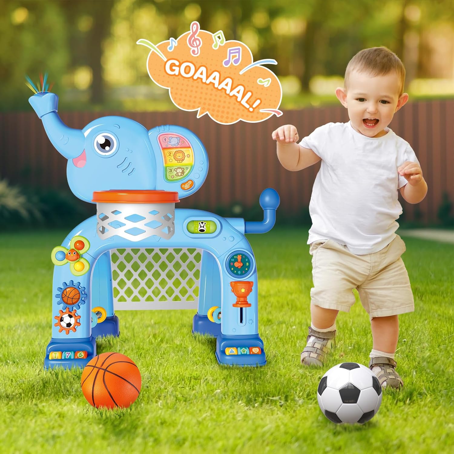 2-in-1 Basketball Soccer Activity Center for Toddlers with Light Music