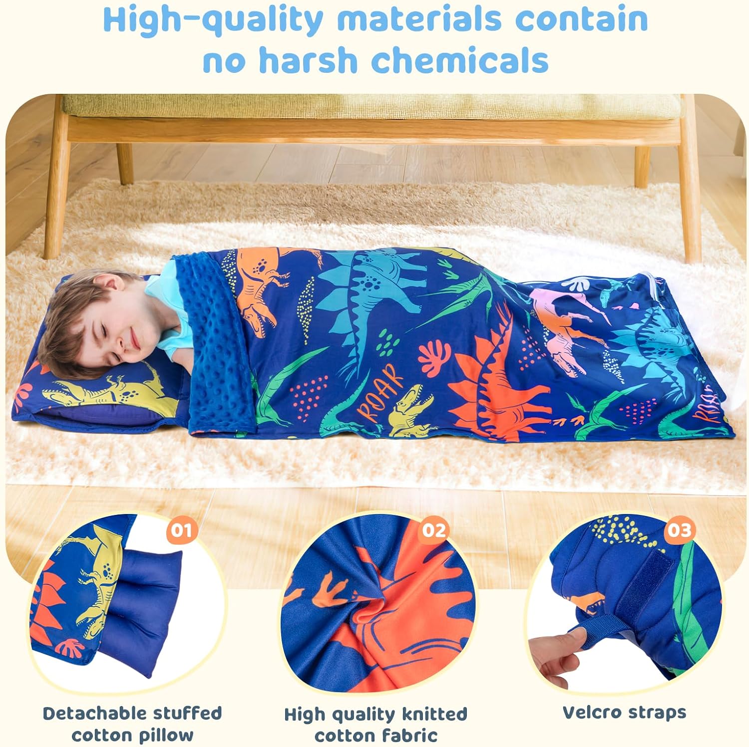 Toddler Nap Mat Extra Large 55 x 29 with Removable Pillow and Blanket