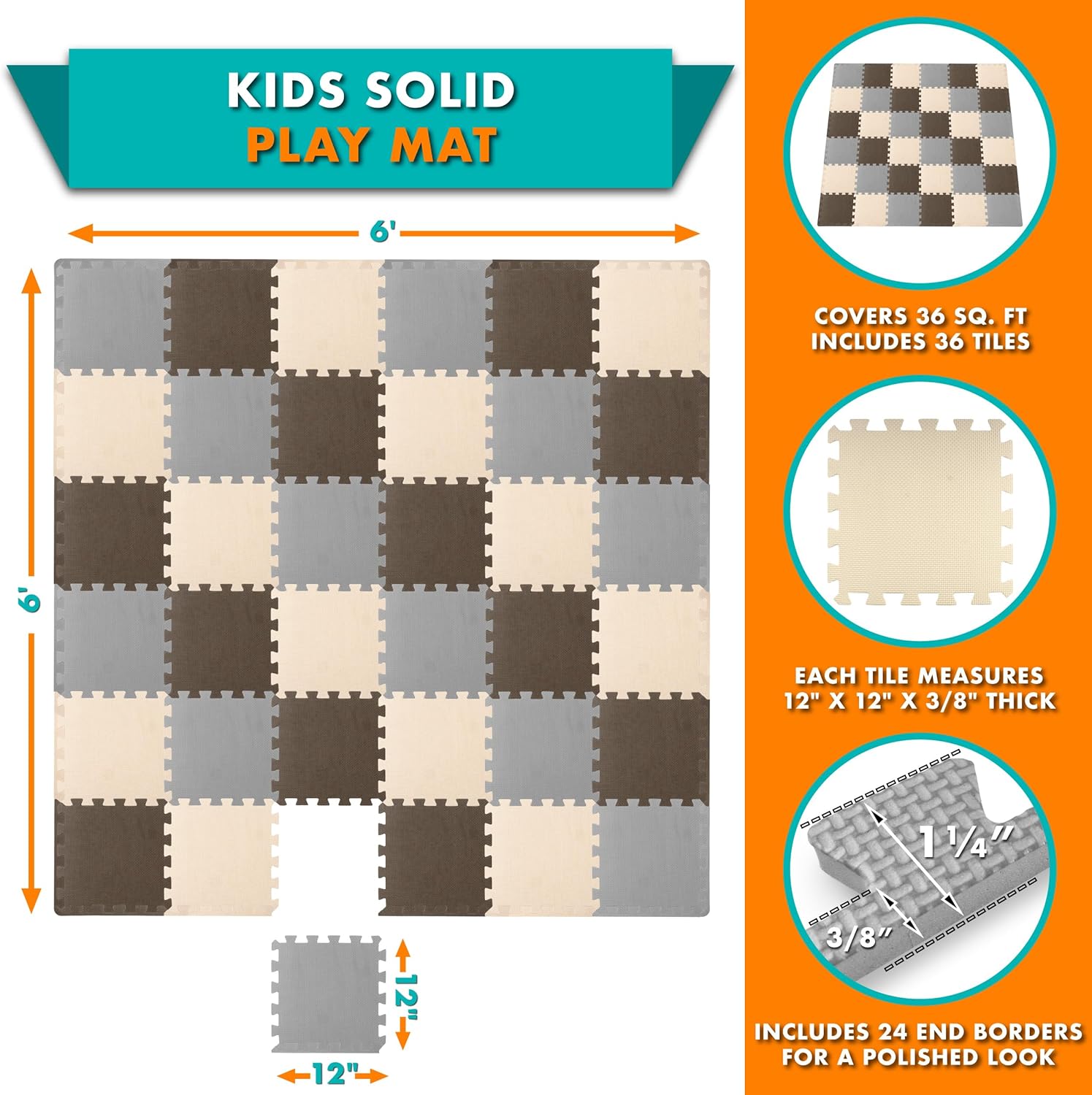 ProSource Foam Puzzle Floor Play Mat for Kids