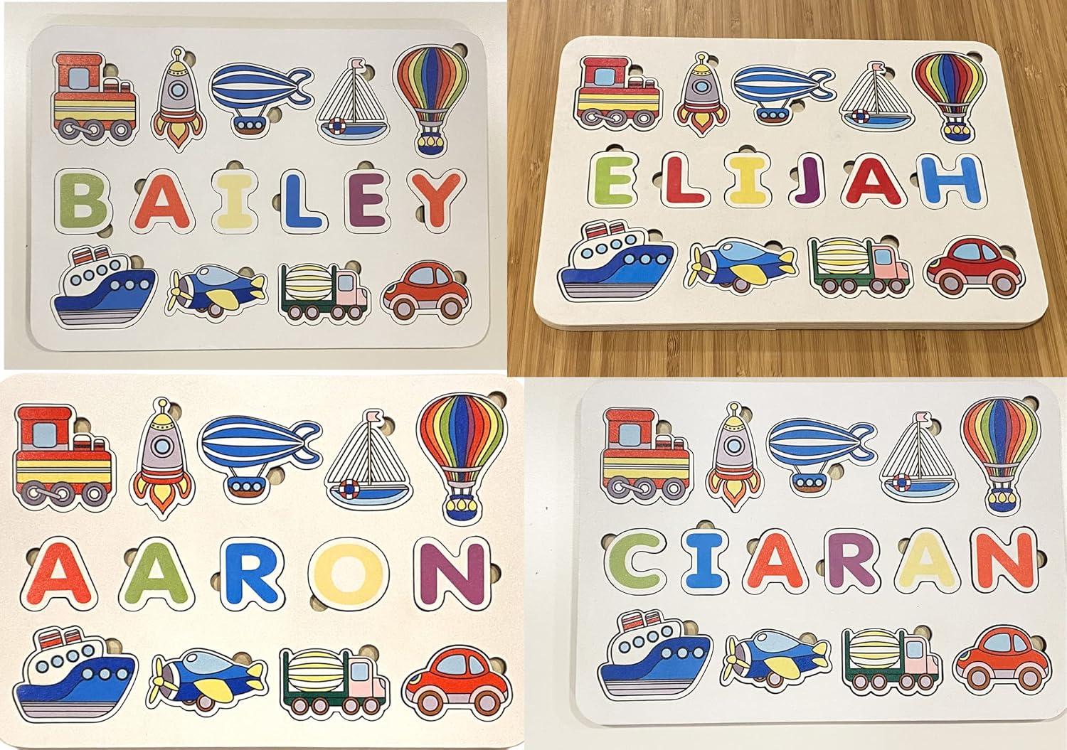 Personalized Wooden Name Puzzle with Vehicles for Toddlers