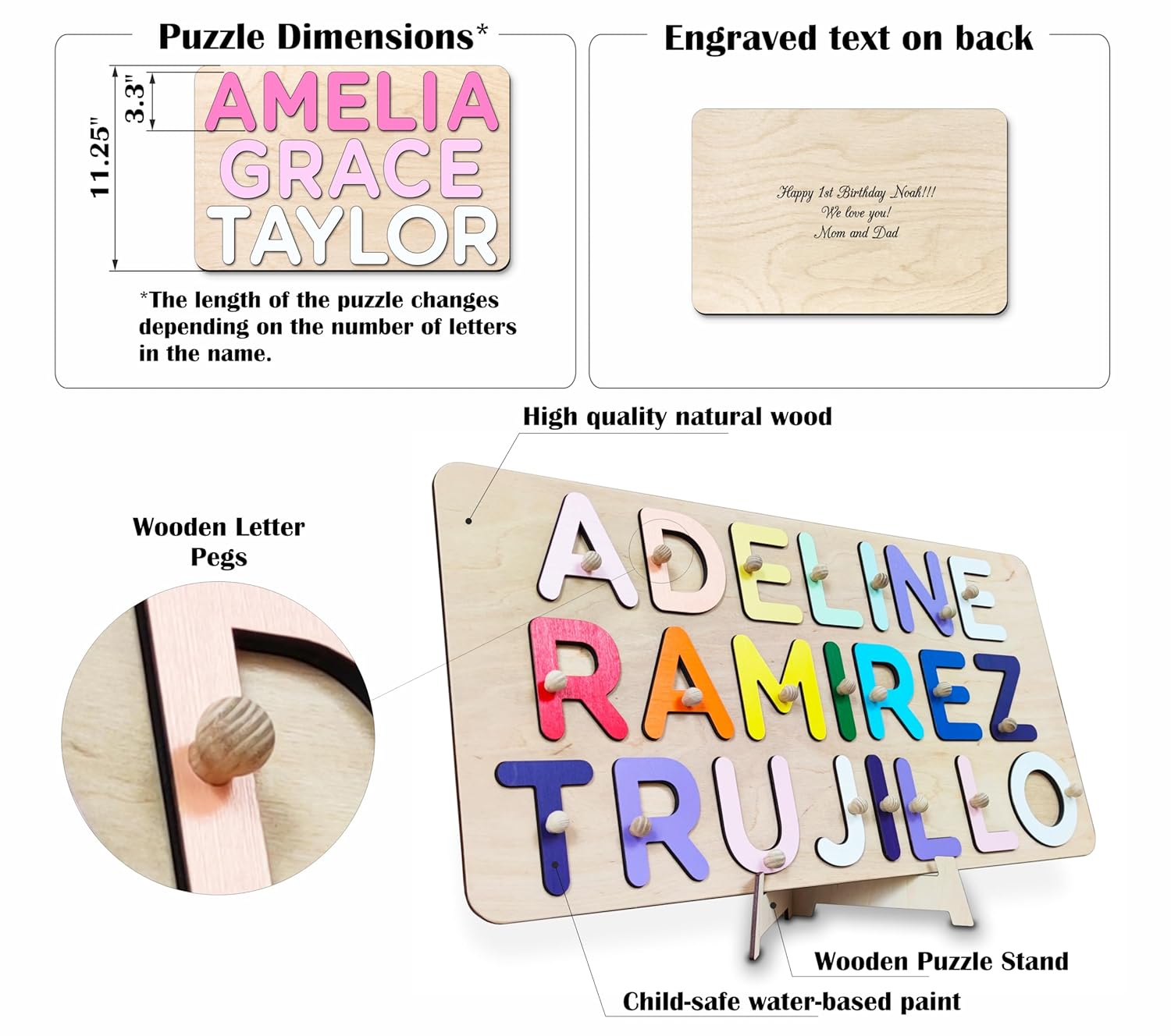 Wooden Three-Name Puzzle for Kids Personalized