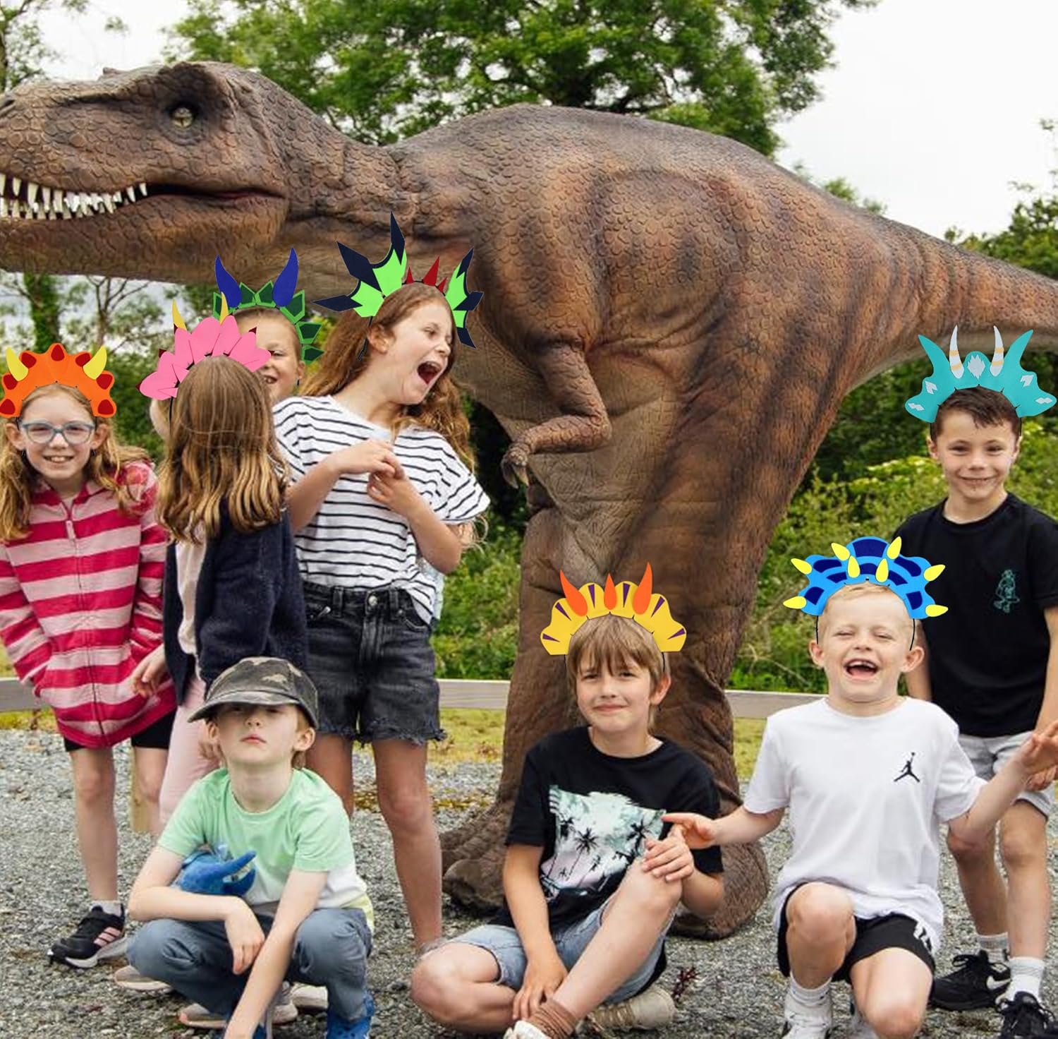 Flying Childhood 12Pack Dinosaur Dragon Headbands for Kids Halloween Party