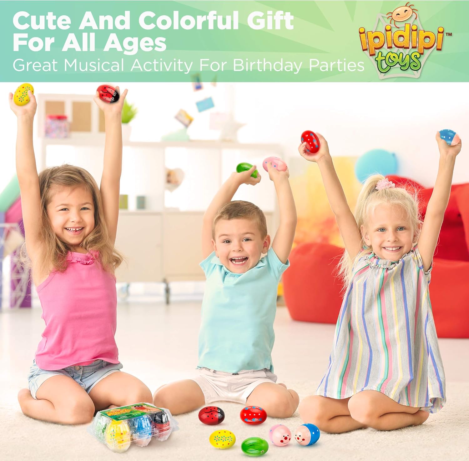 IPIDIPI TOYS Egg Shakers Maracas Pack of 6 Musical Wooden Toys
