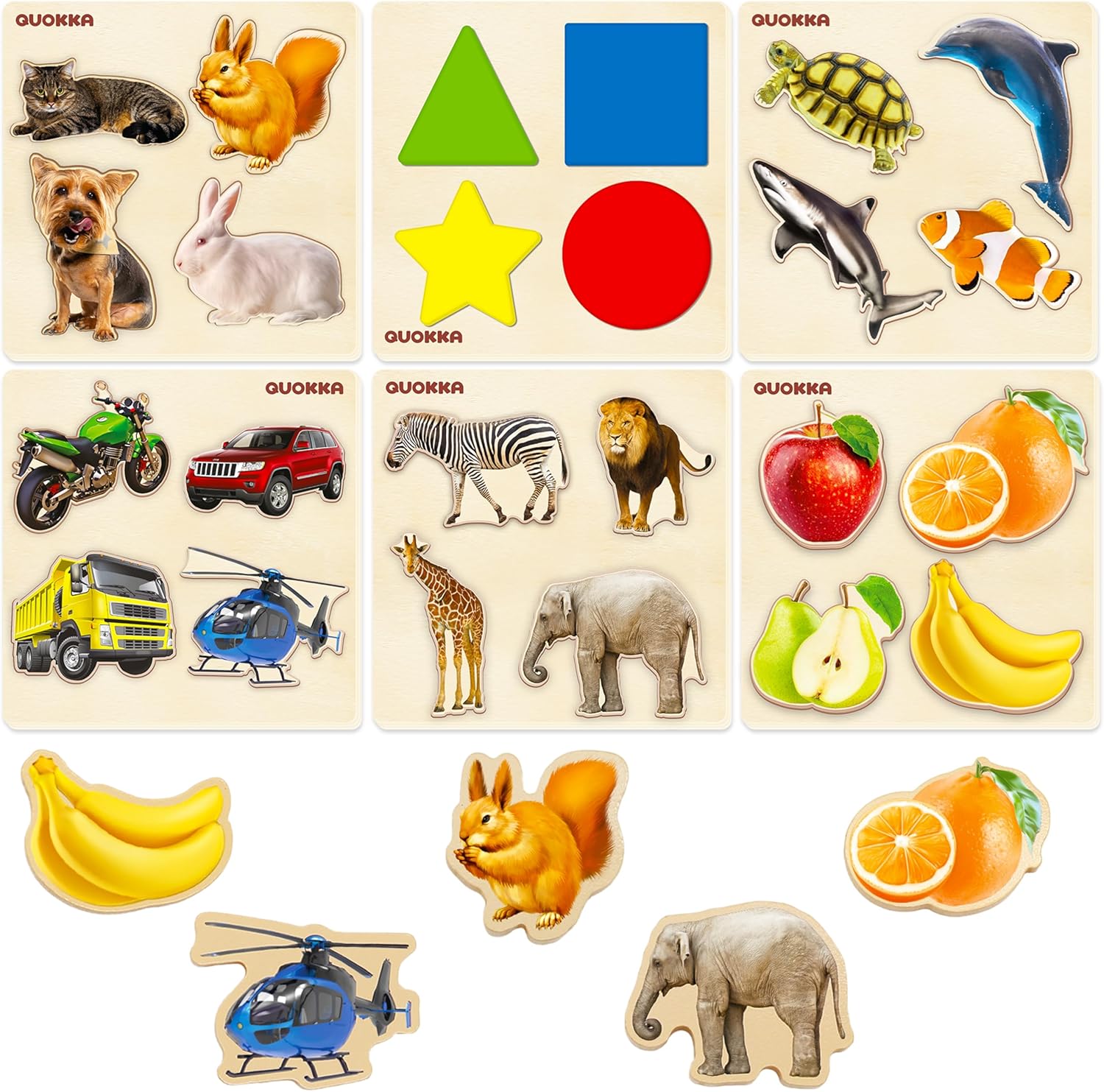 QUOKKA Wooden Peg Puzzles for Toddlers 1-3