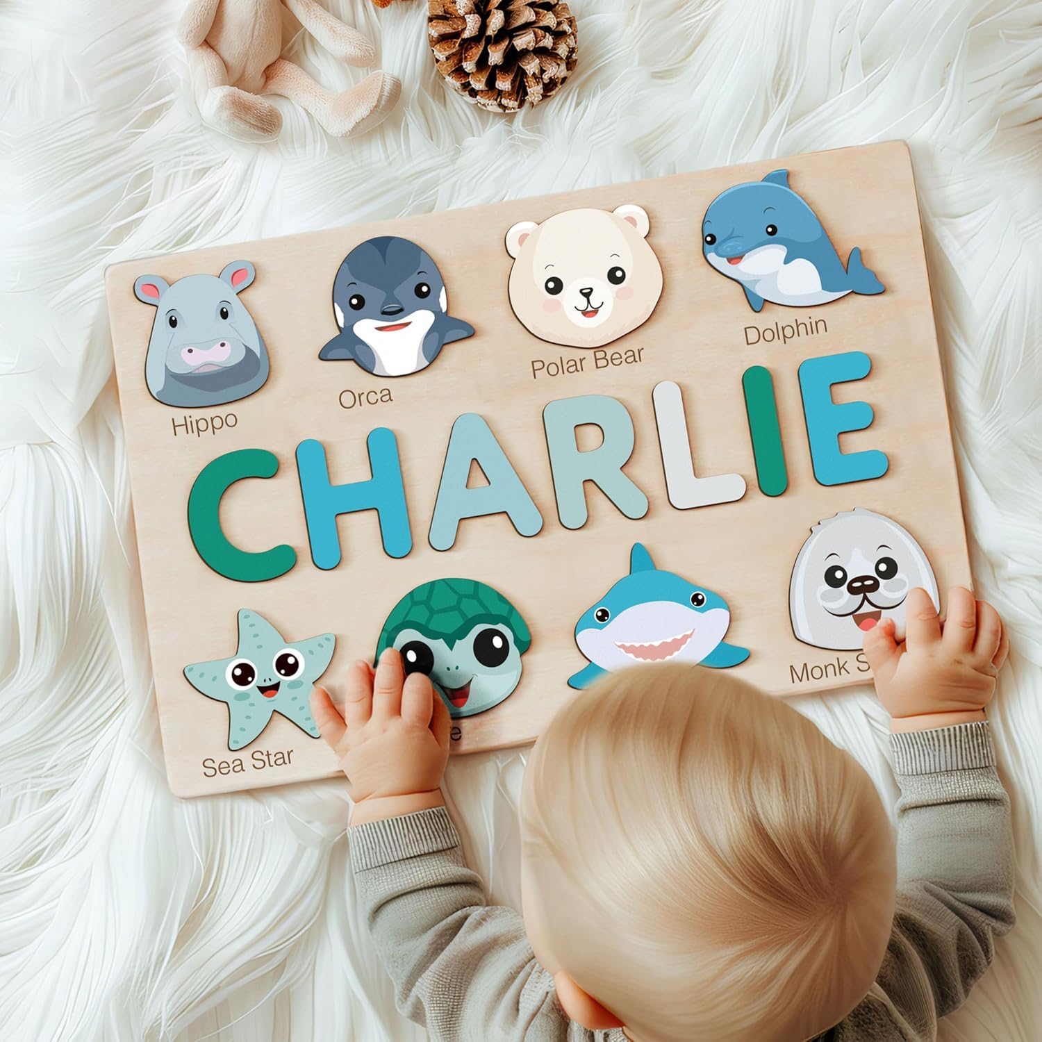 Personalized Wooden Name Puzzle with Cute Animals 1