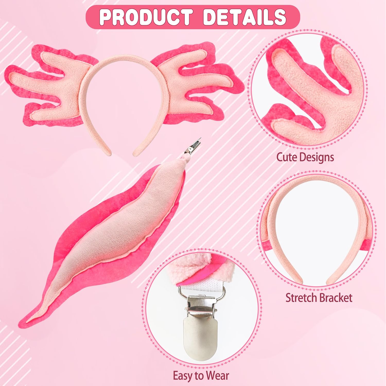 Axolotl Headband and Tail Costume Set for Kids 1