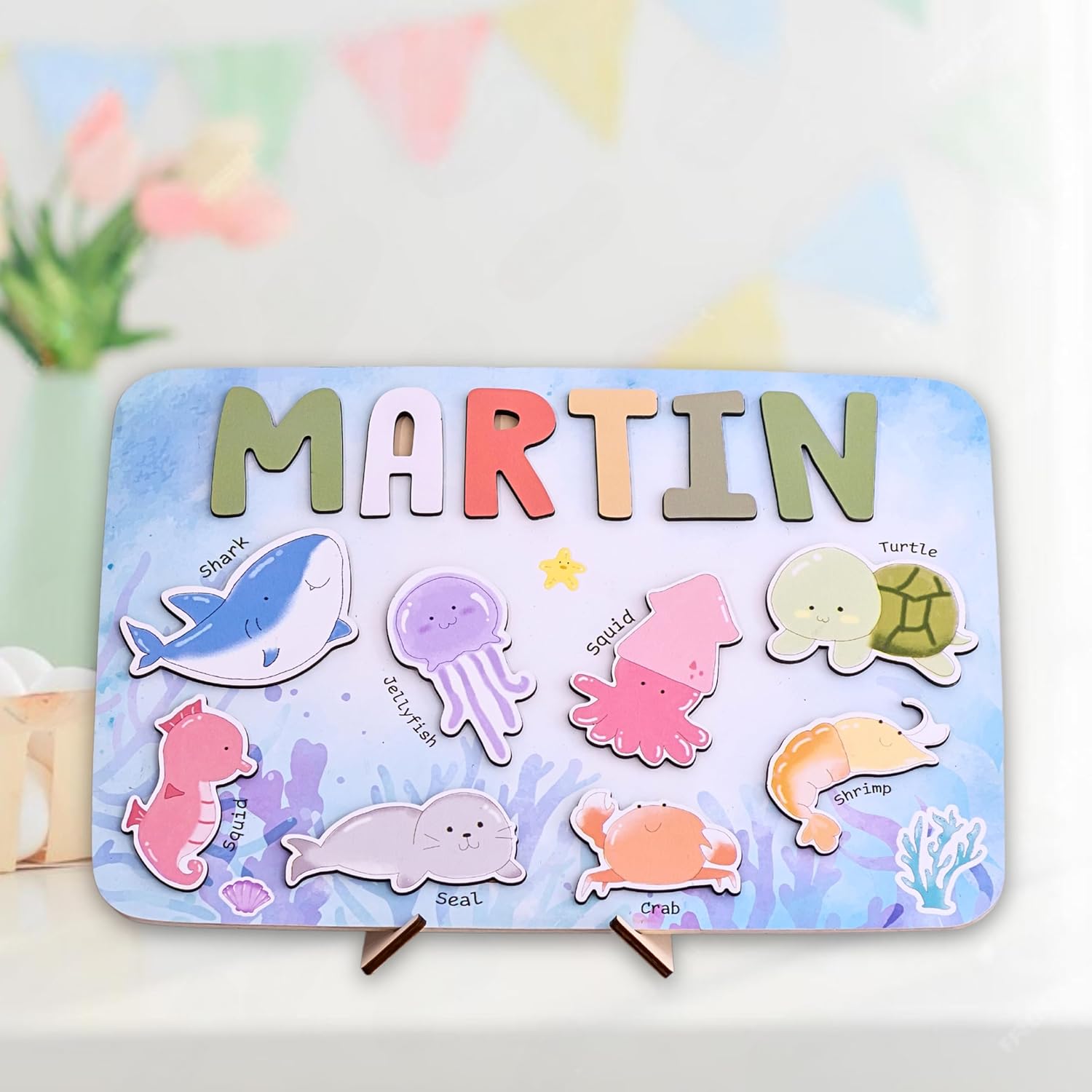 Custom Name Puzzle for Toddlers 1-3 - Sea Animal Design