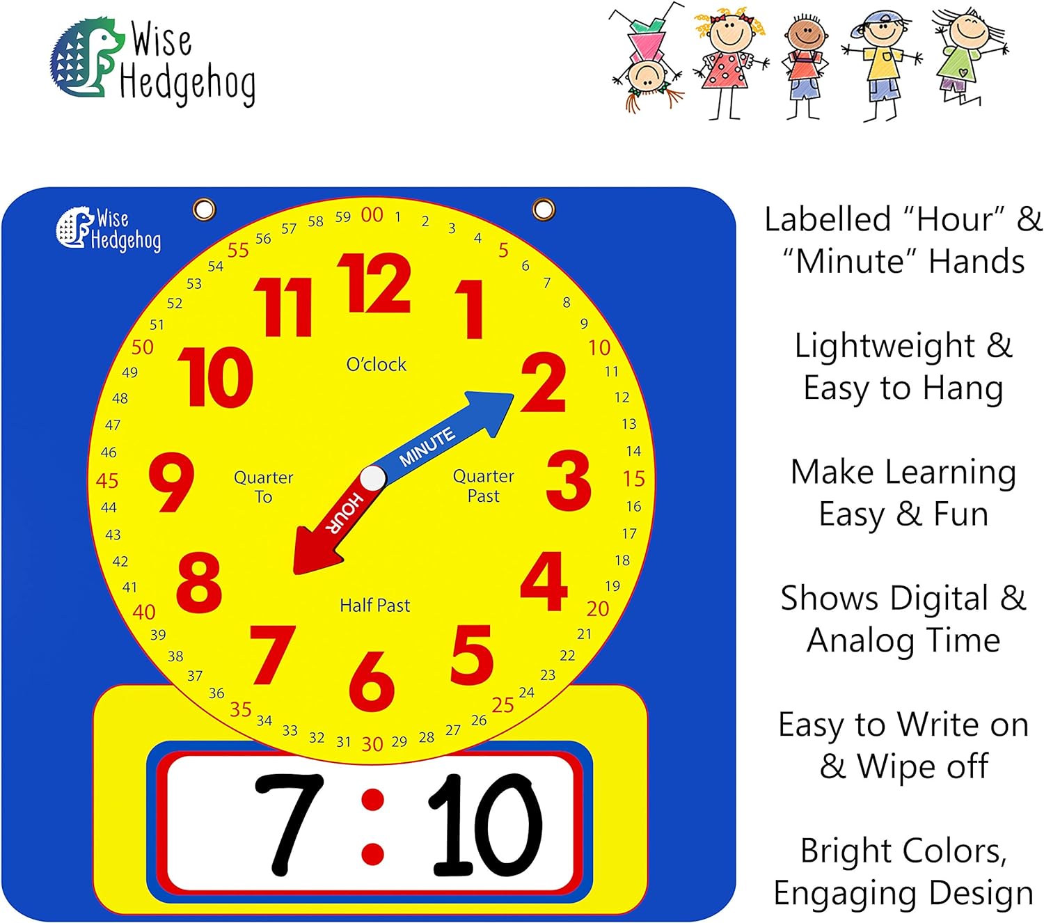 Large Magnetic Teaching Clock for Kids and Schools