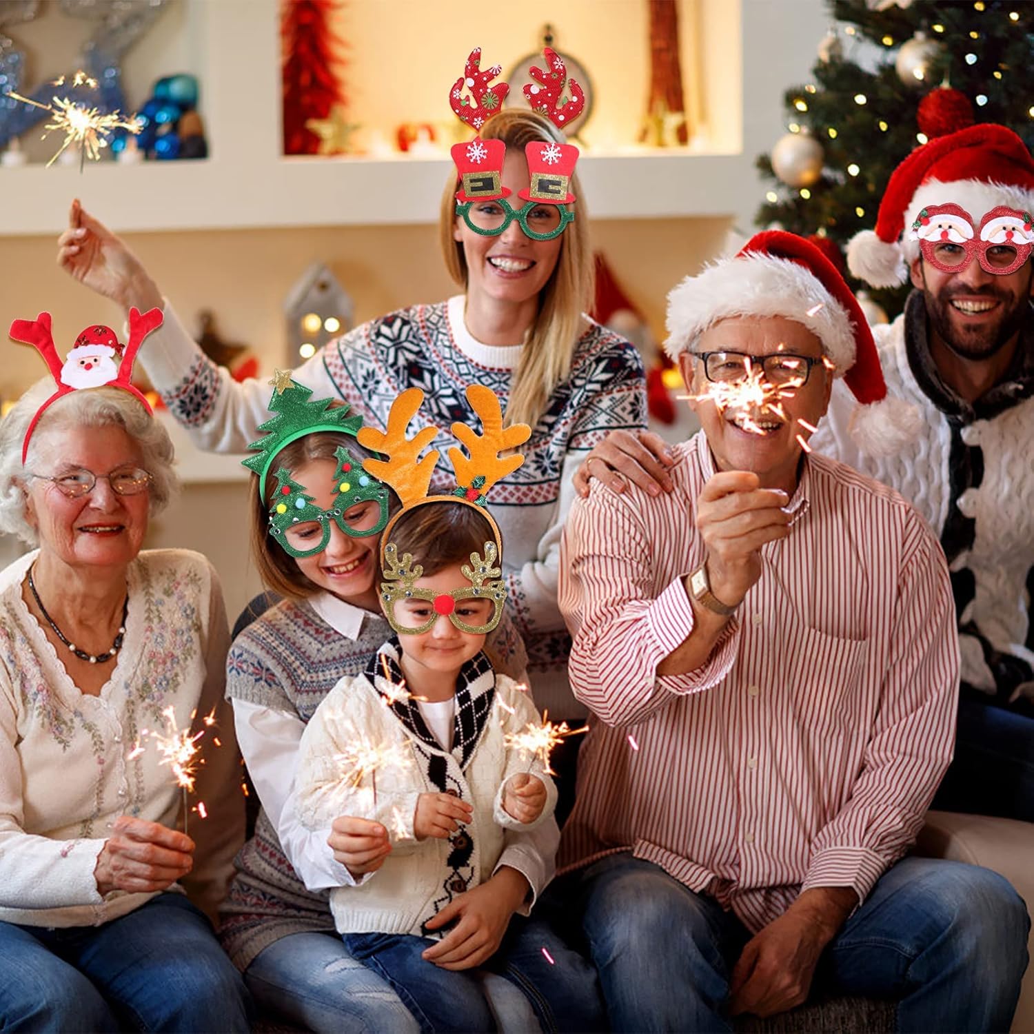 FRCOLOR Christmas Headbands and Glasses Frame Set