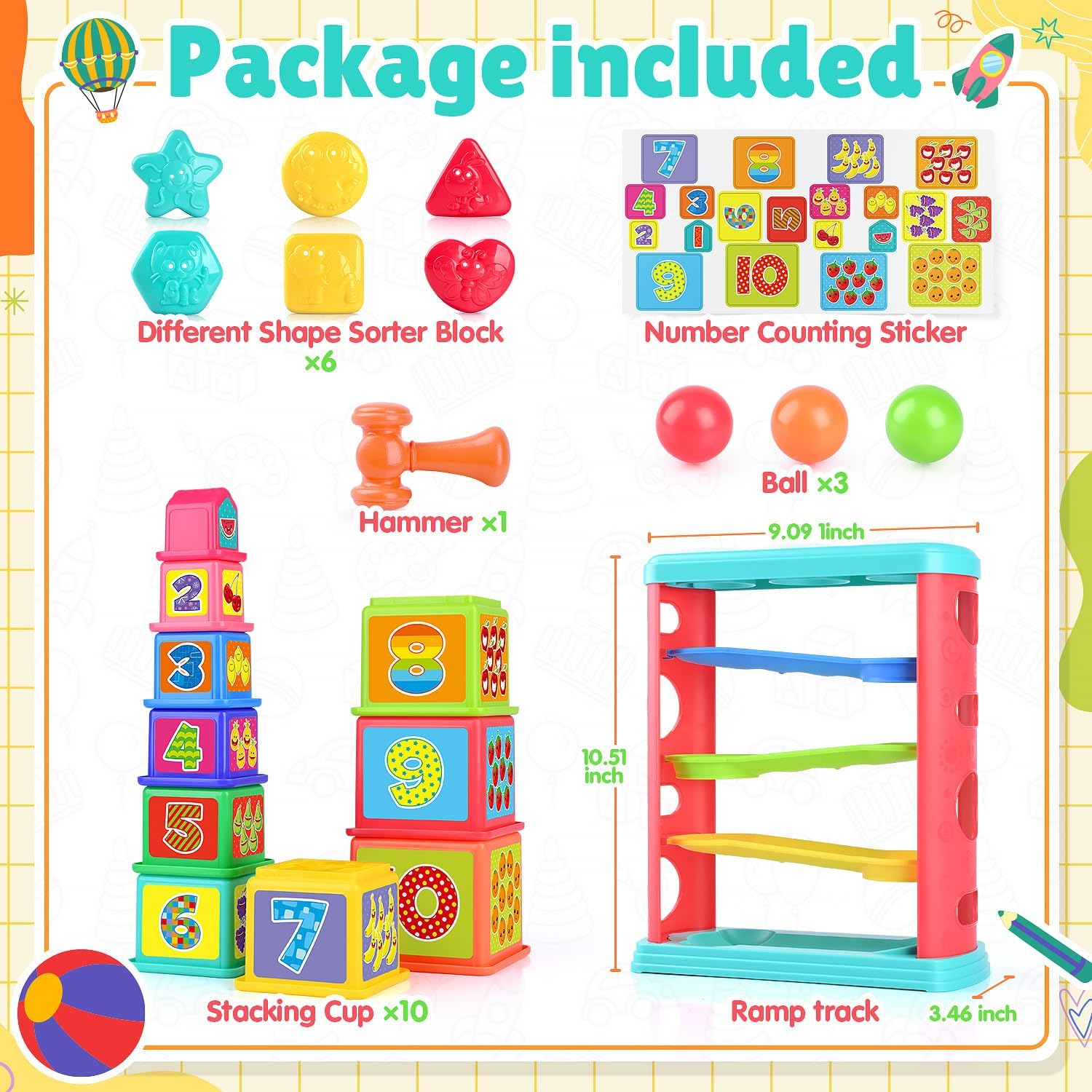 3-in-1 Montessori Toddler Toy for 1-3 Year Olds