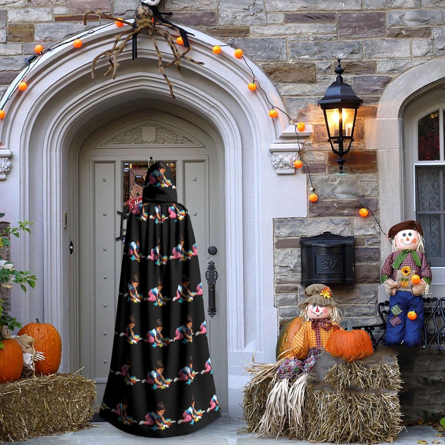 Little Girl Puzzle Print Hooded Cloak for Halloween Costume