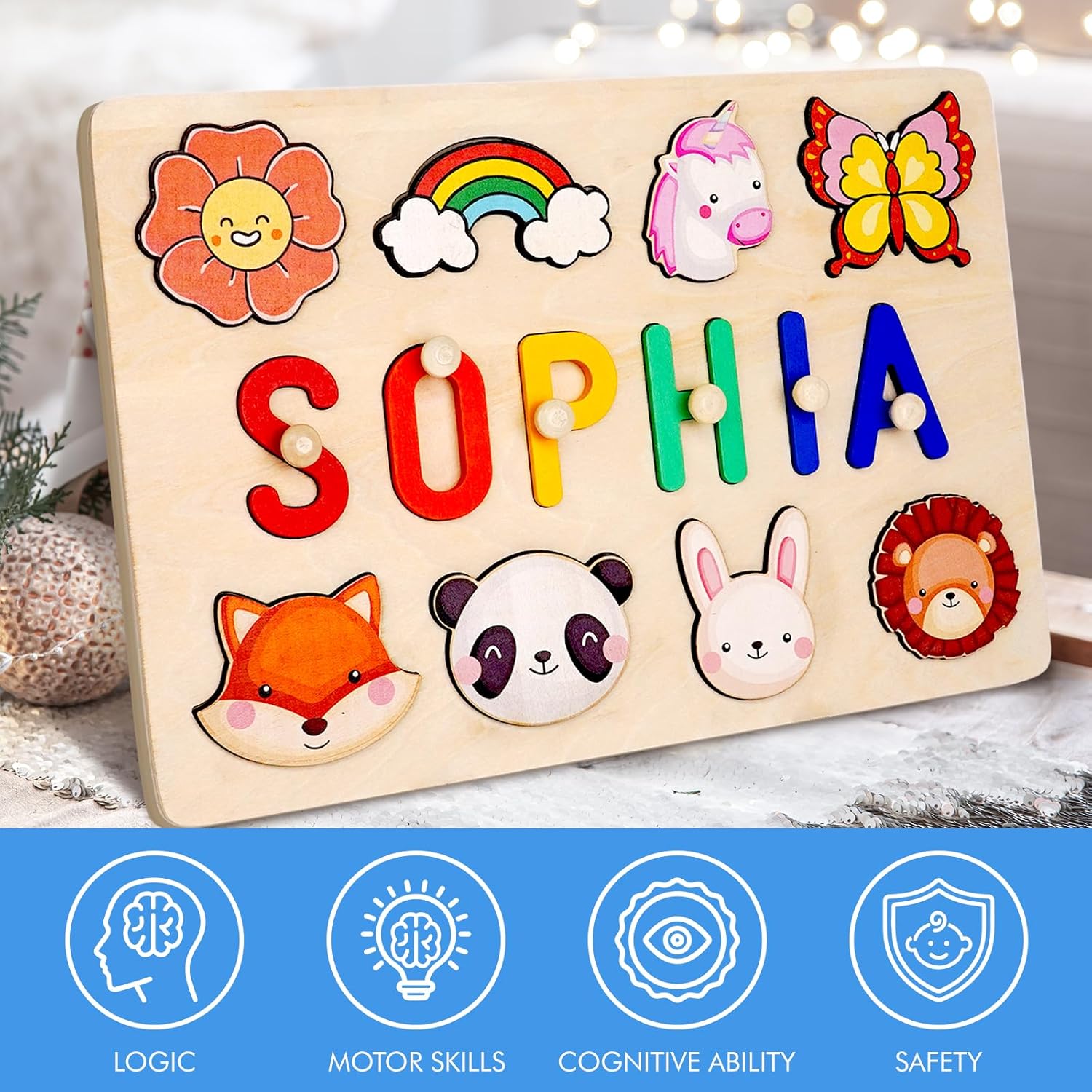 Personalized Wooden Name Puzzle for Kids 1 Year Old Boy Girl
