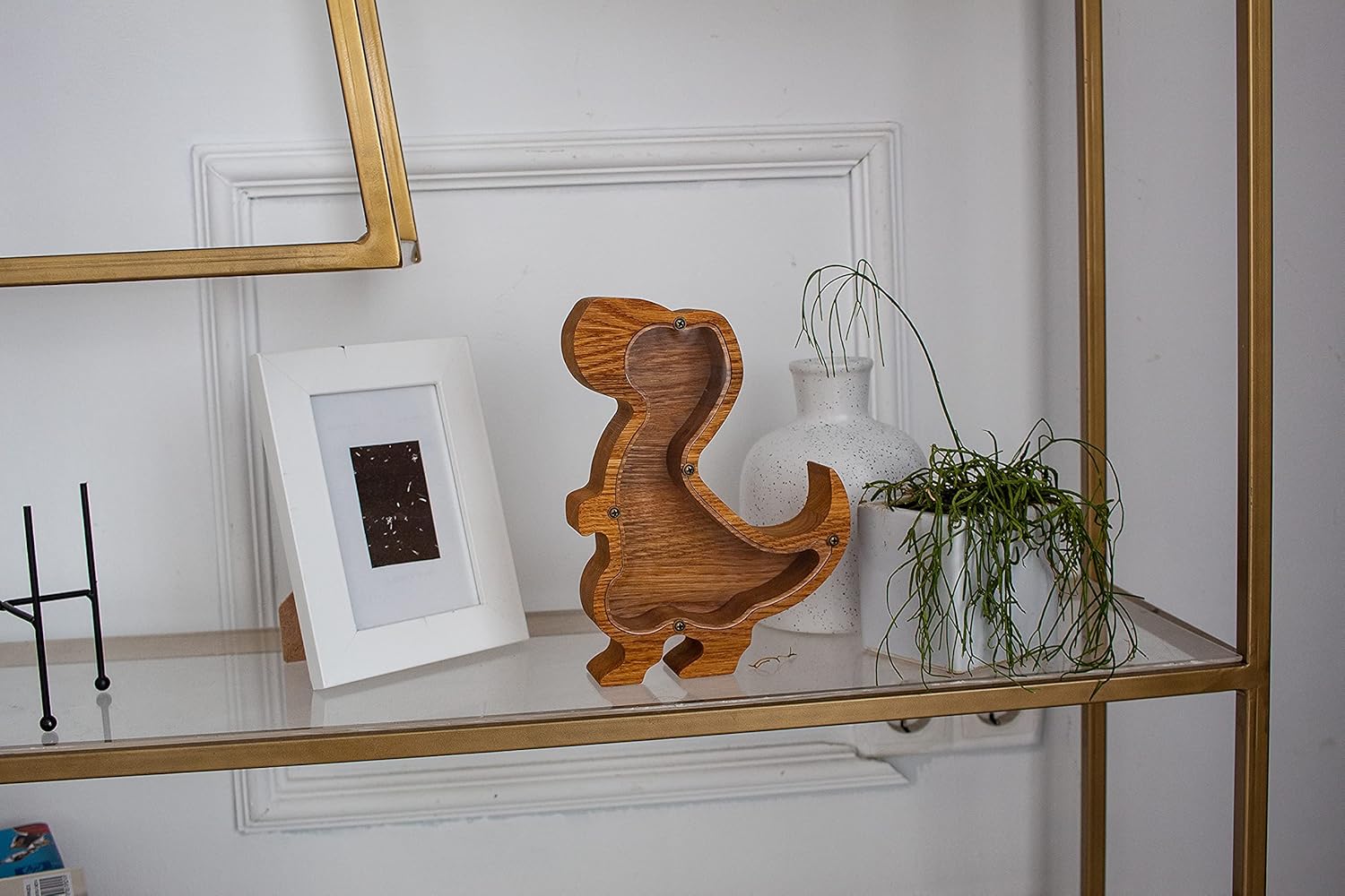 Woodpresent T-Rex Dinosaur Piggy Bank - Personalized Saving Box for Kids