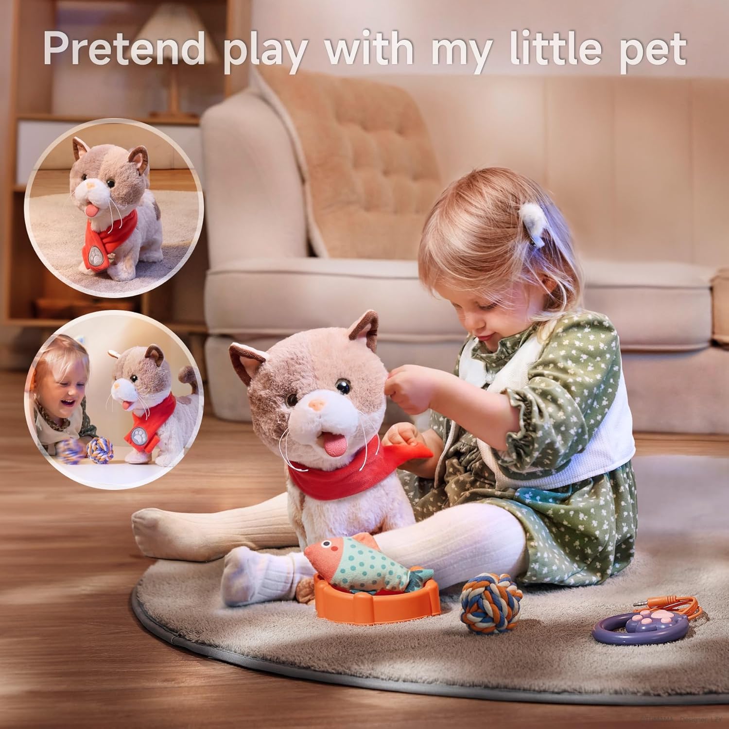 TUMAMA Toy Cat for Kids Walks Meows Wags Tail Interacts Remote Control