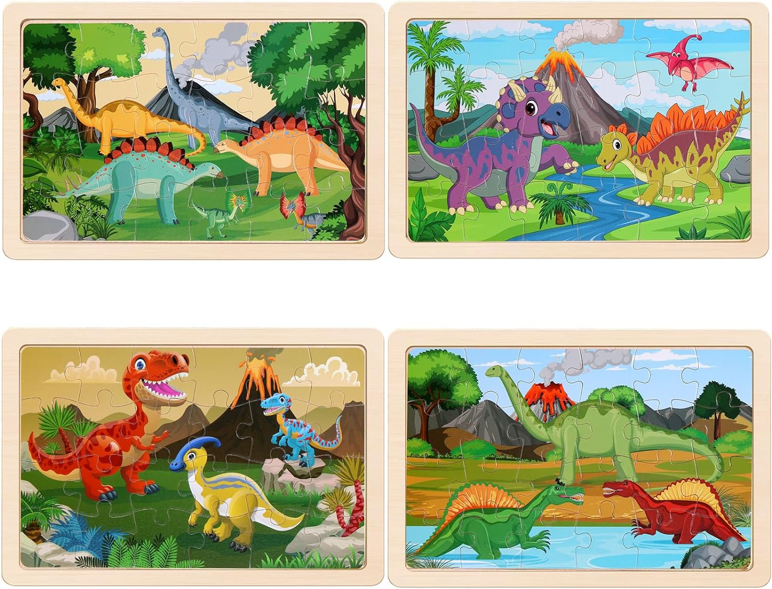 Dinosaur Wooden Jigsaw Puzzles Set for Kids 3-8 Years Old