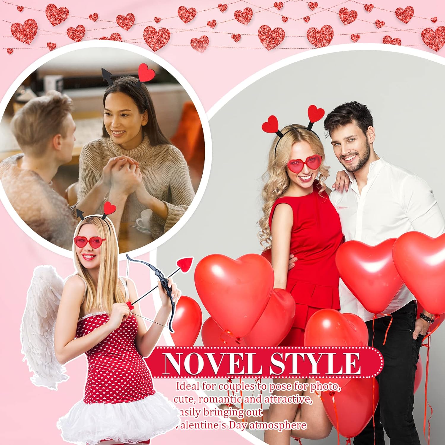 4 Pieces Heart Headband Sunglasses Valentine Set
