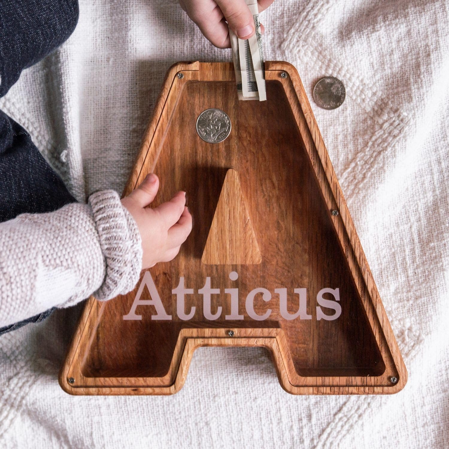 Personalized Wooden Letter Piggy Bank for Kids
