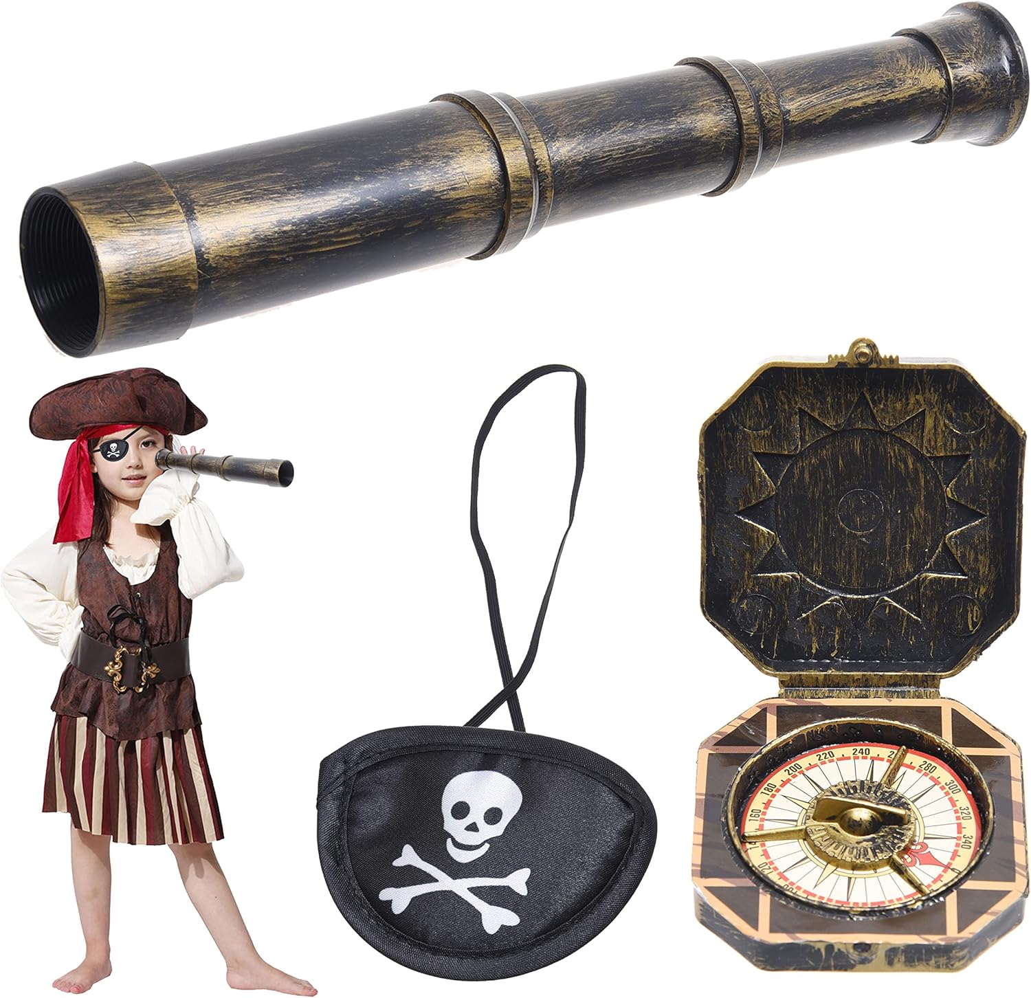 Eco-Fused Pirate Themed Telescope Compass Prop Set