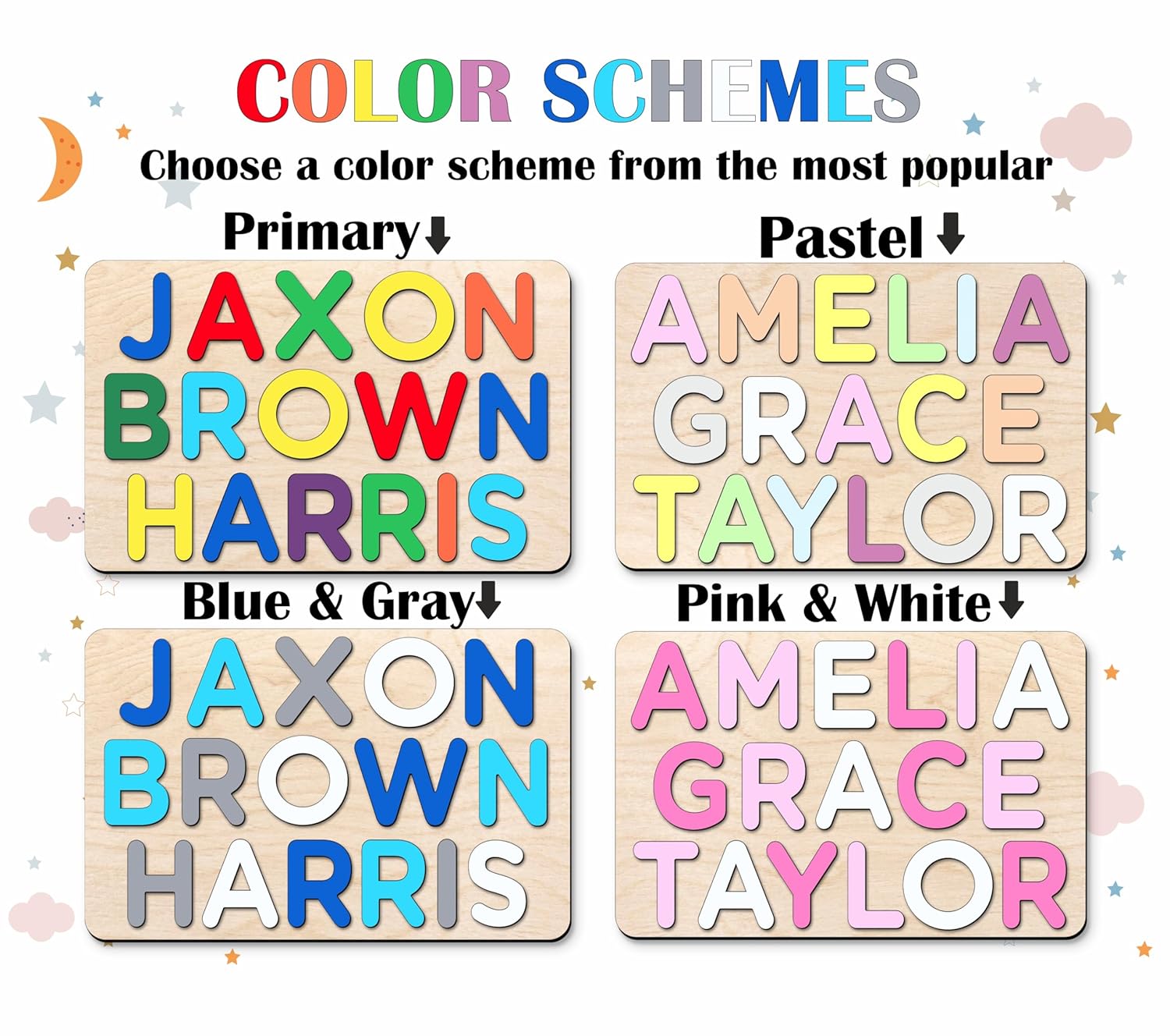 Wooden Three-Name Puzzle for Kids Personalized
