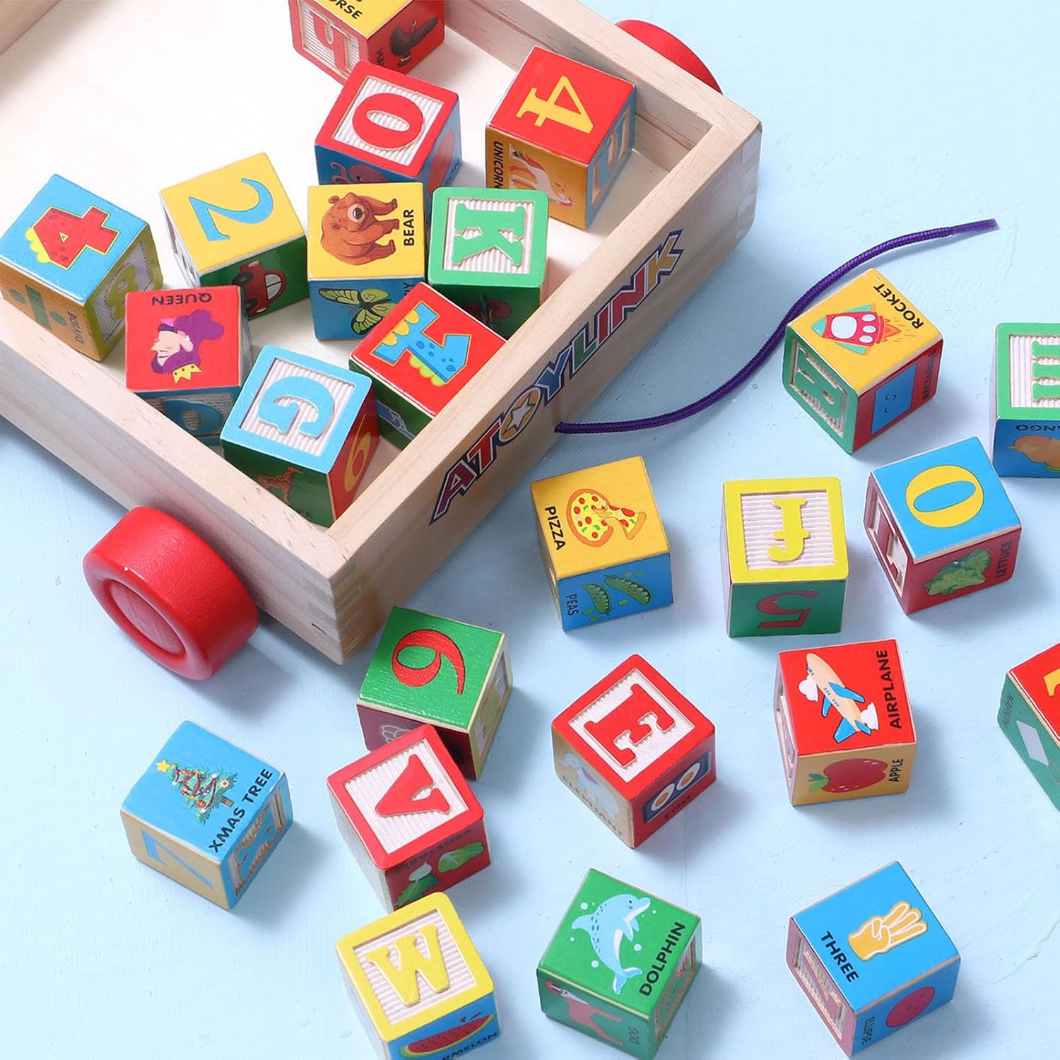 Atoylink Alphabet Number Wooden Stacking Blocks for Toddlers 1-3