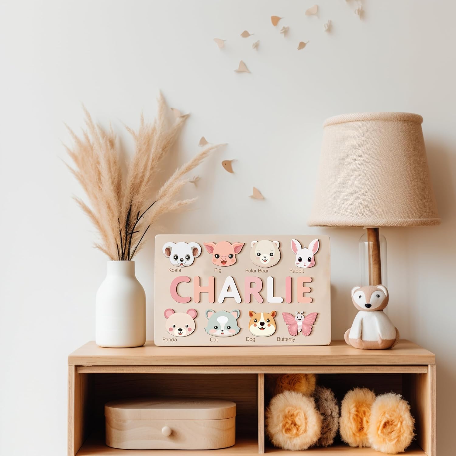 Personalized Wooden Name Puzzle with Cute Animals 1