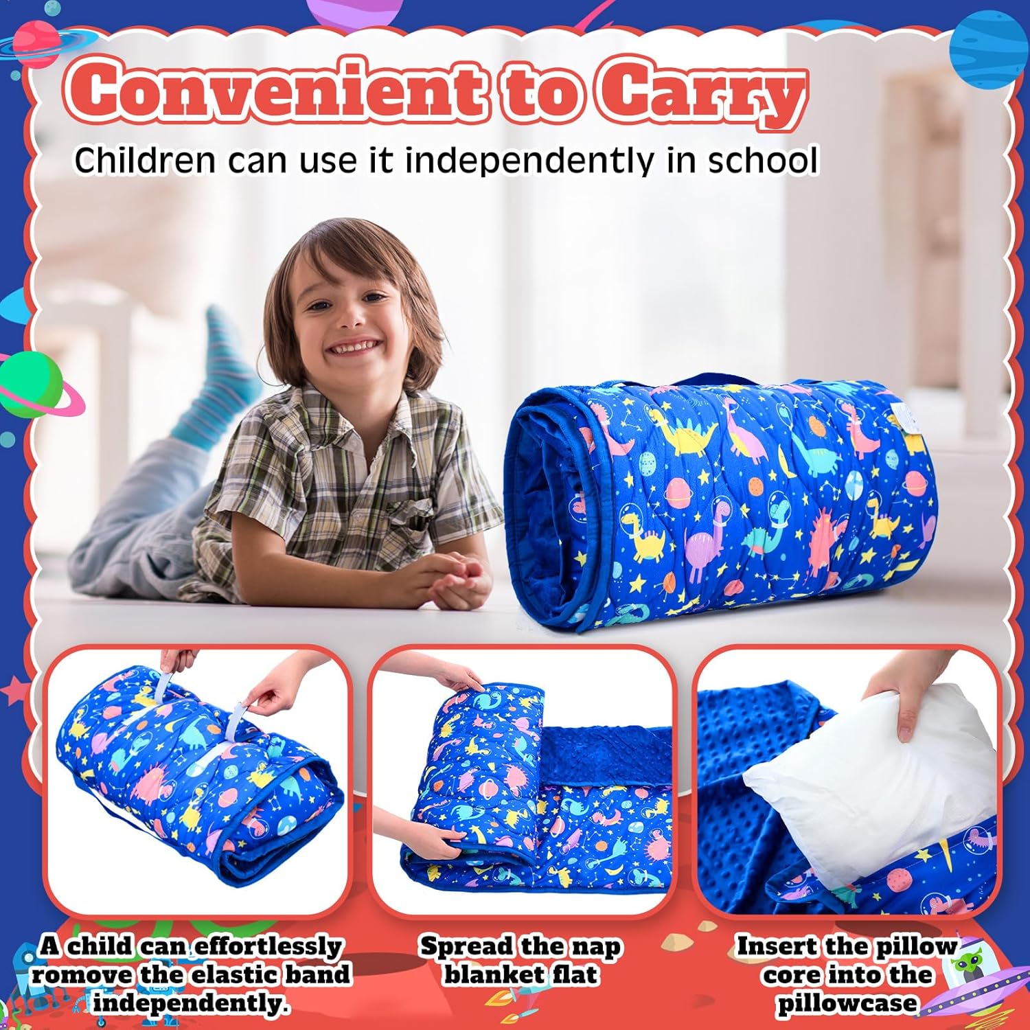 Oudain Nap Mat with Removable Pillow and Blanket for Toddlers