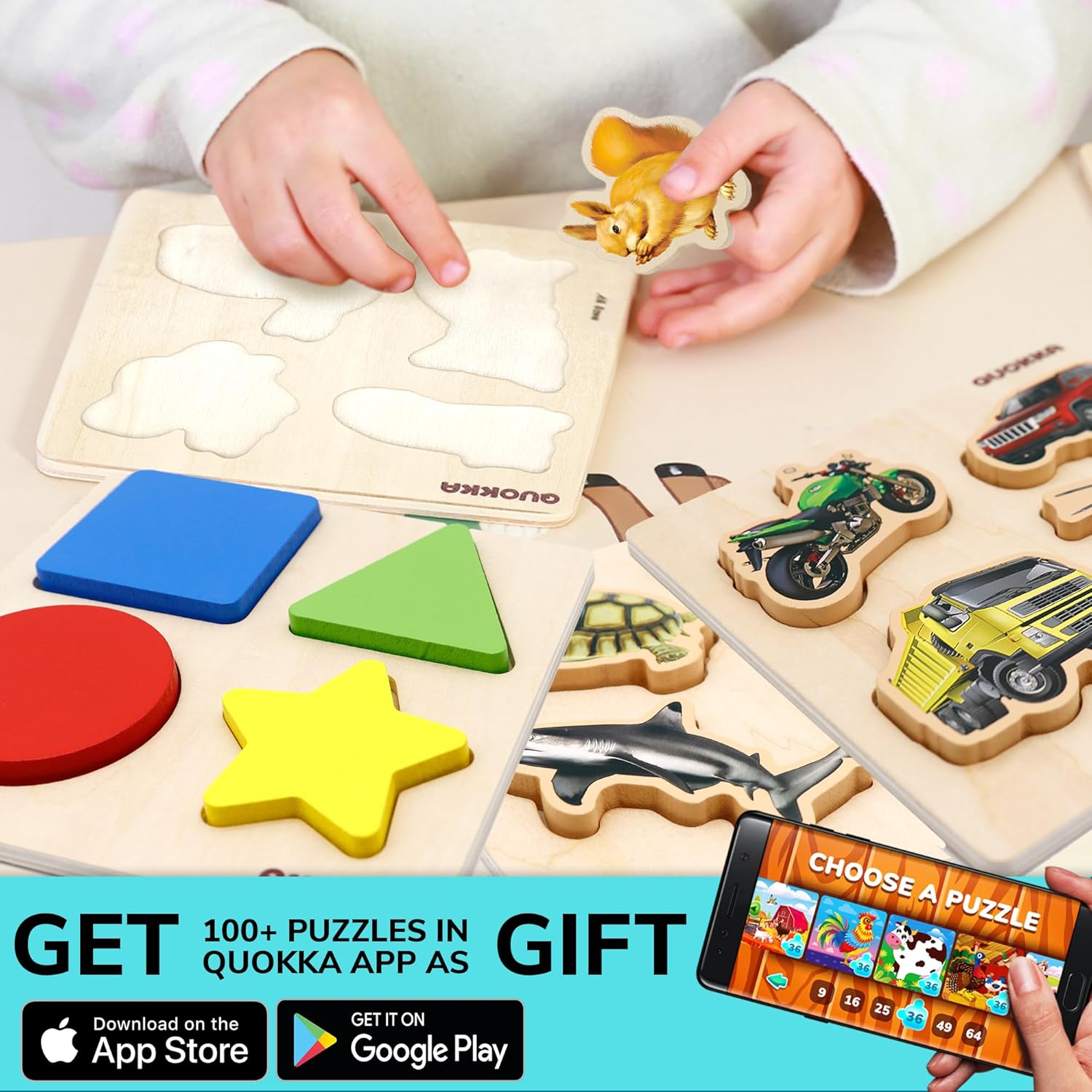 QUOKKA Wooden Peg Puzzles for Toddlers 1-3