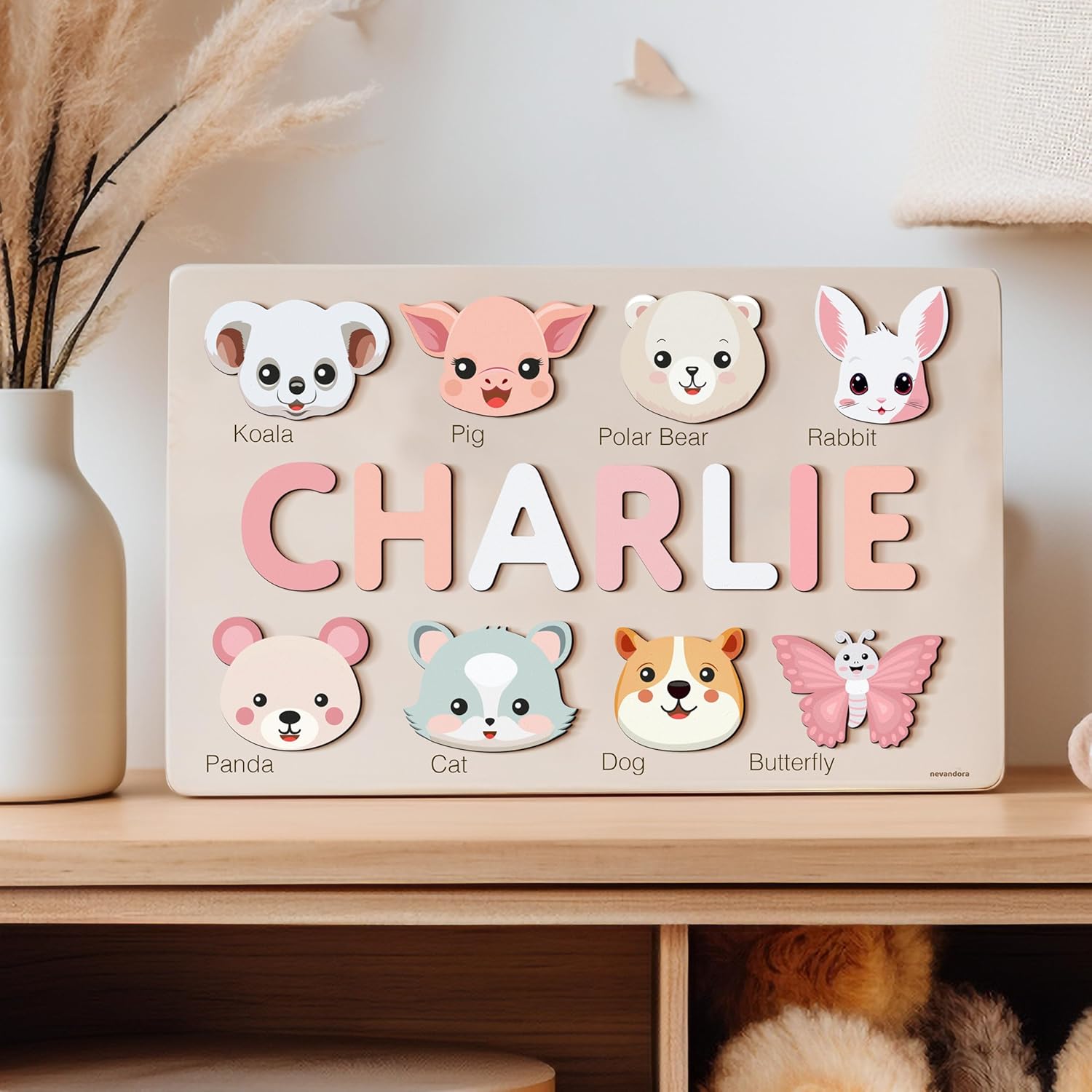 Personalized Wooden Name Puzzle with Animal Theme for Toddlers
