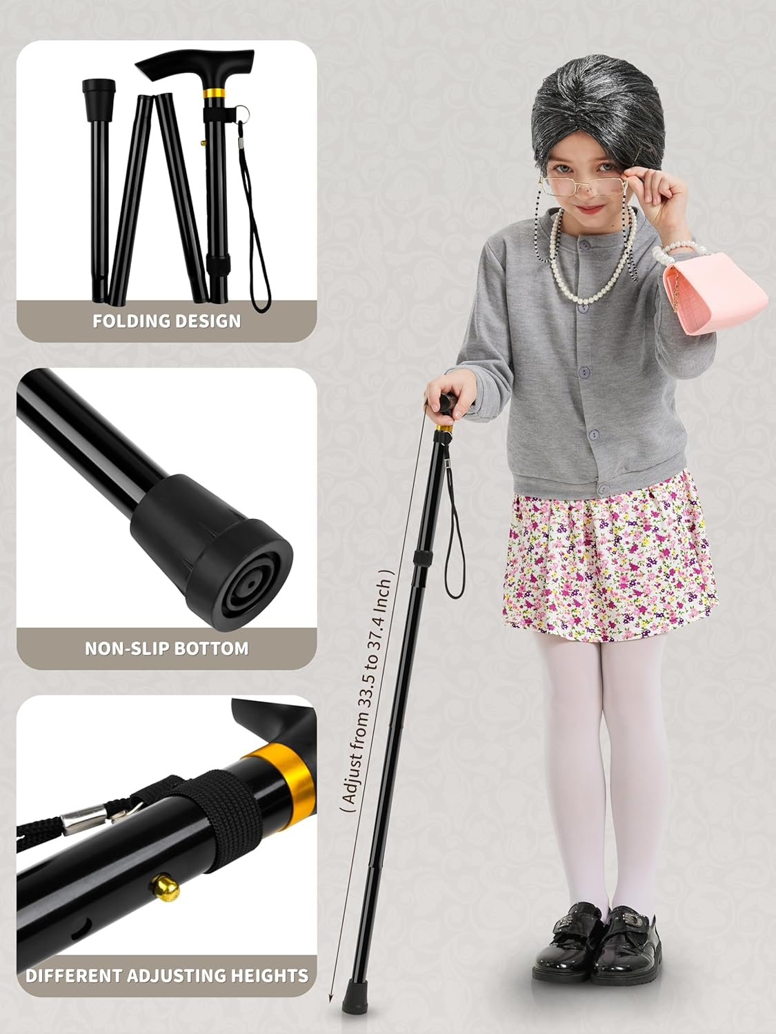 Gnodio Old Lady Costume for Kids 100 Days School